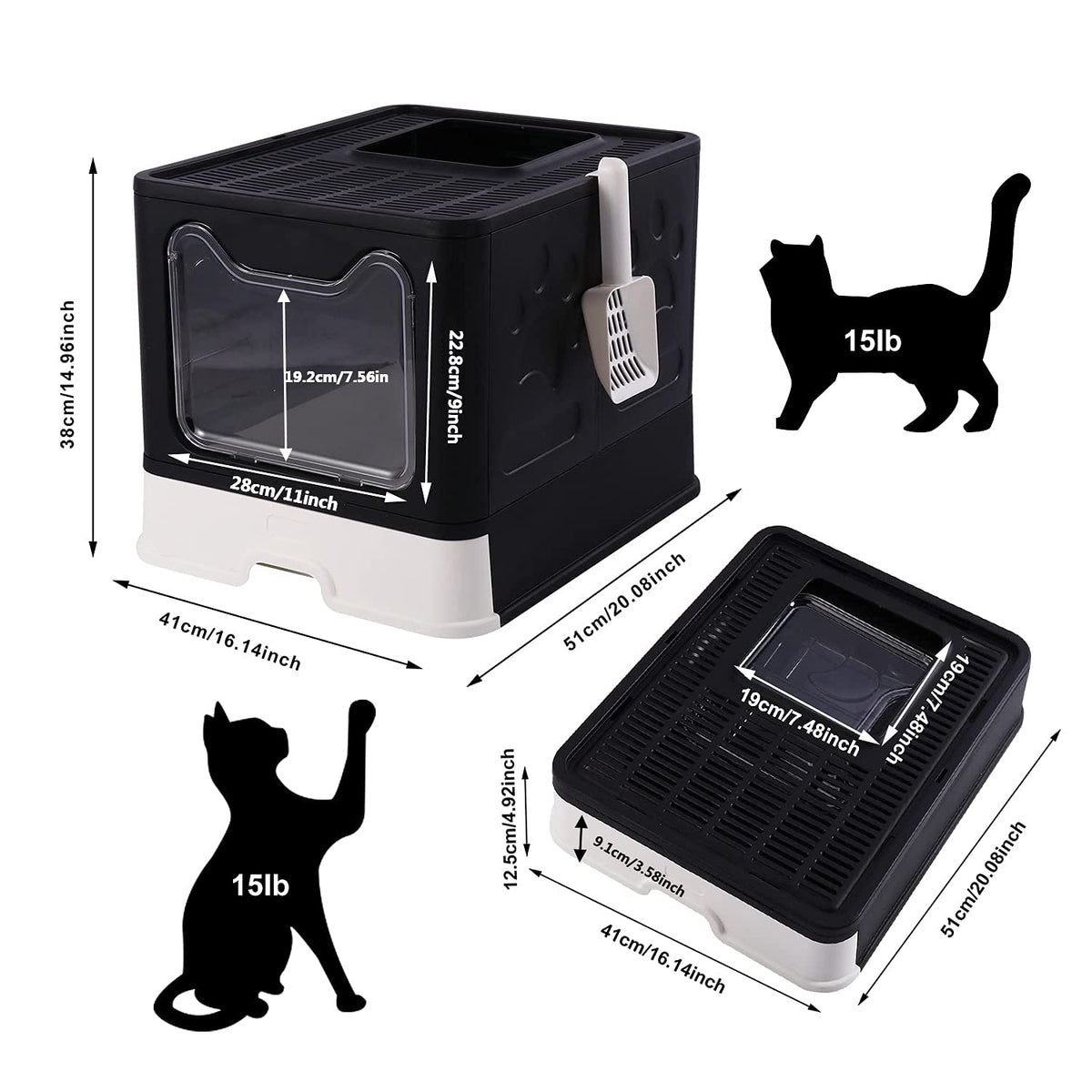 Foldable Large Cat Litter Box with Lid U6022