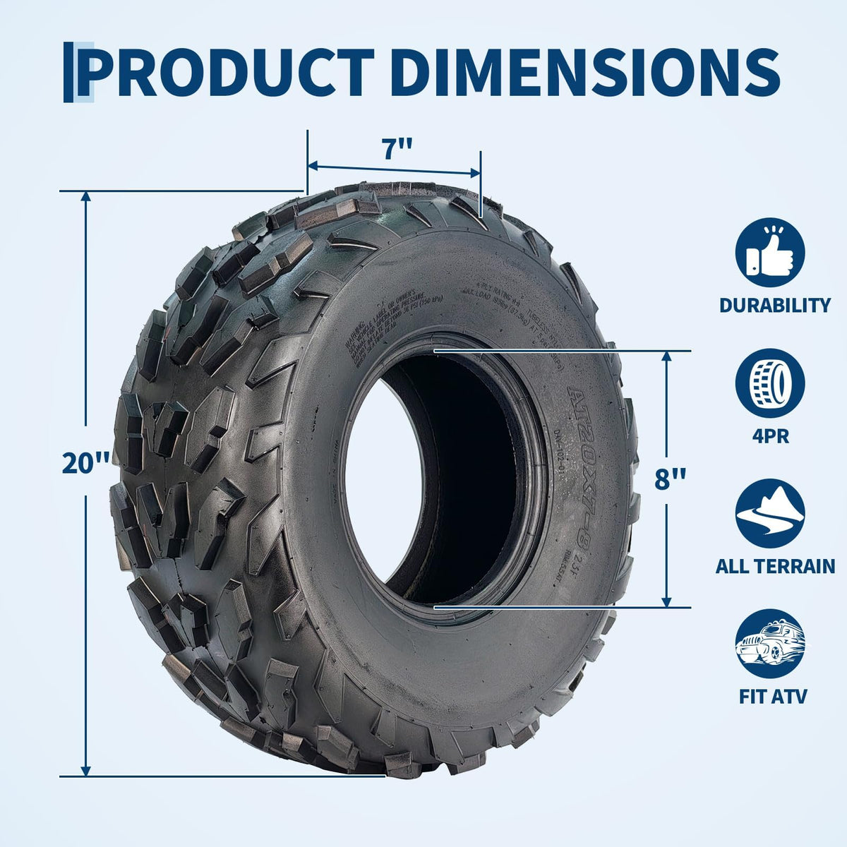 20x7-8 4 Ply Tubeless ATV UTV Tires Set of 2 V3413