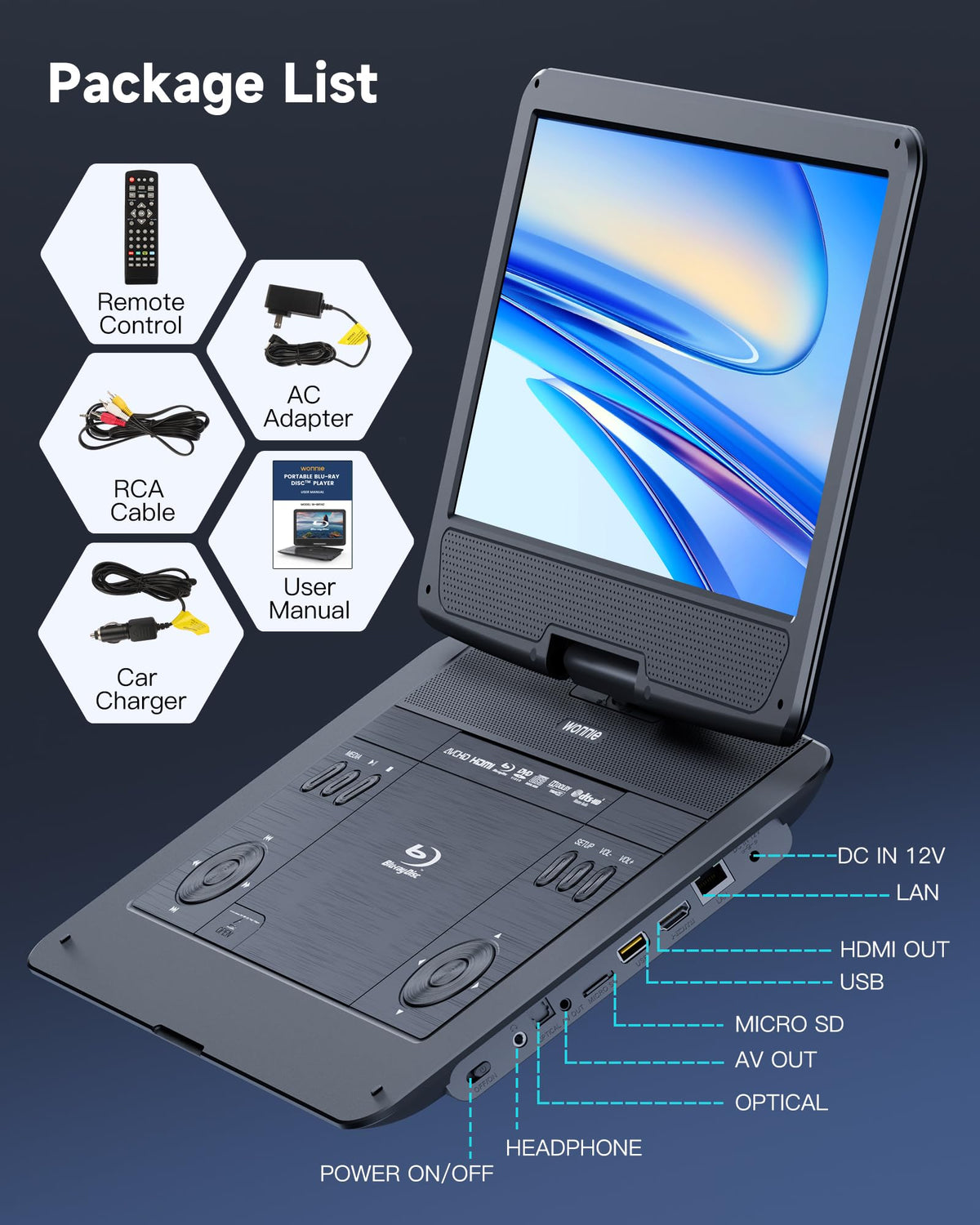 16.9" Portable Blu Ray Player with 14.1" 1080P Swivel Screen I51373