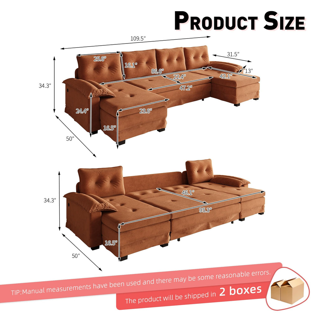 110" 3-in-1 Convertible Sleeper Sofa Bed T37179