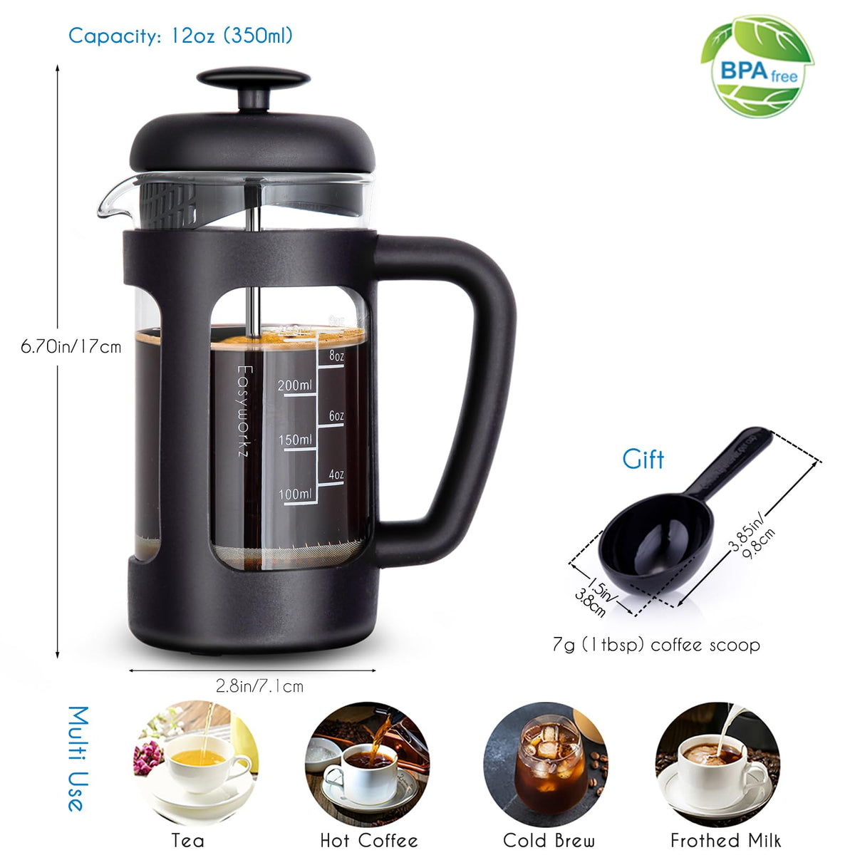 12 oz Stainless Steel French Press and Creamer Sugar Bowl Set B857