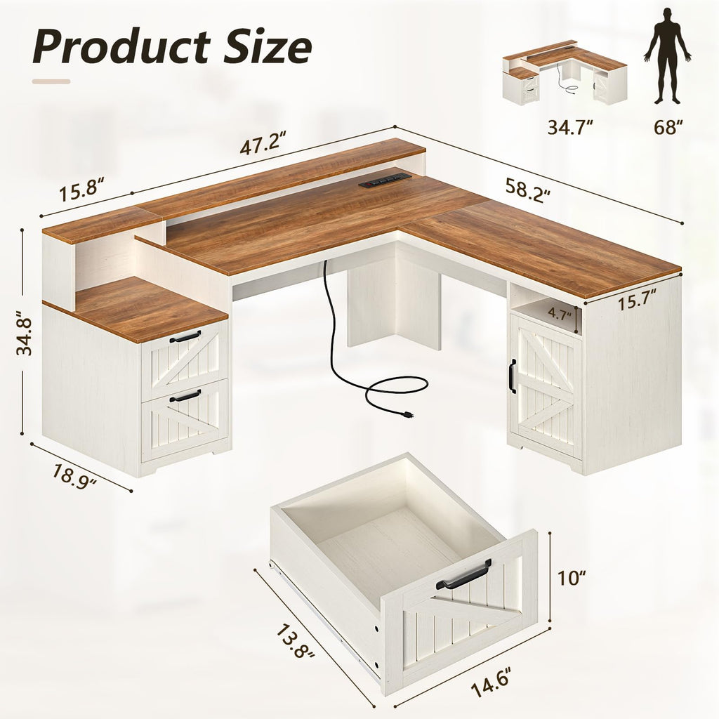 63" L Shaped Desk with Drawers & Printer Shelf G7575
