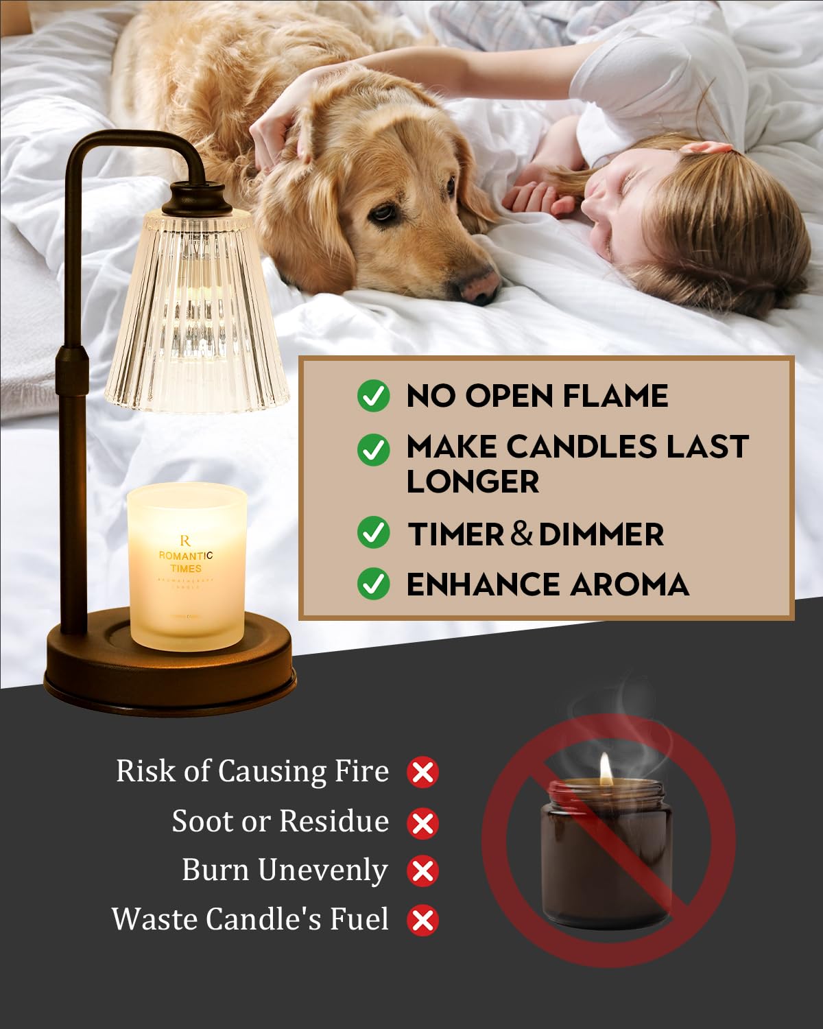 Black Dimmable Candle Warmer Lamp with Timer A728