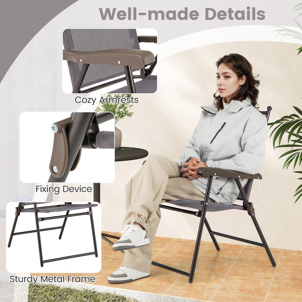 Set of 2 Grey Patio Folding Chairs V67145
