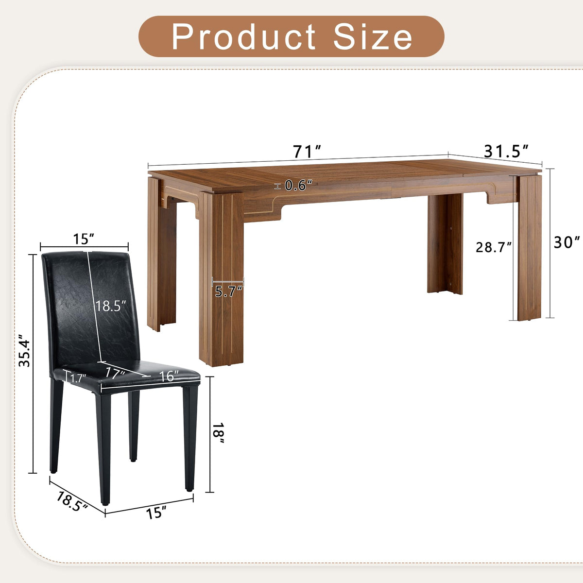 9 Piece Walnut Wood Grain Dining Table Set with 8 Black Chairs I9152