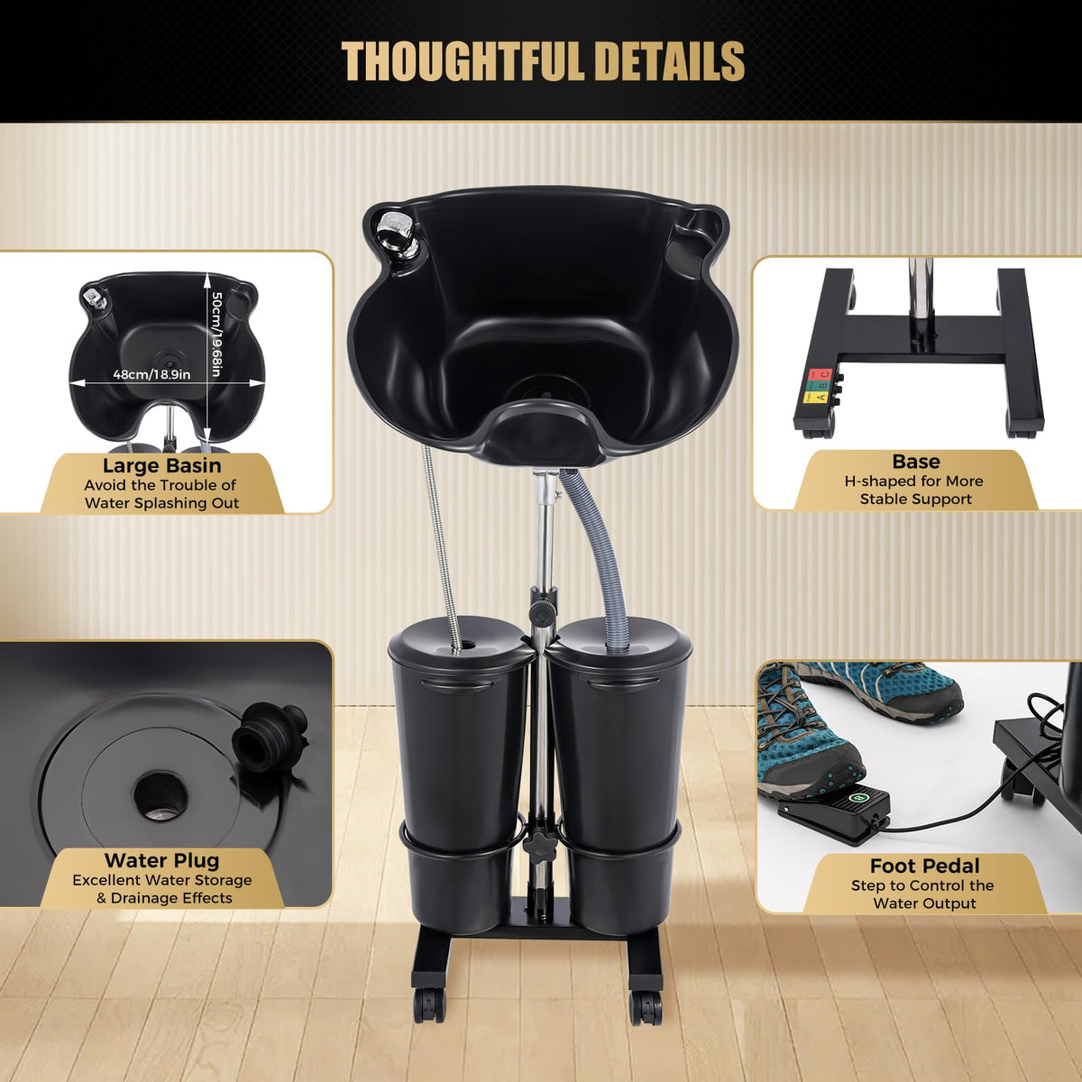 Black Portable Shampoo Bowl with 2 Bucket S65902