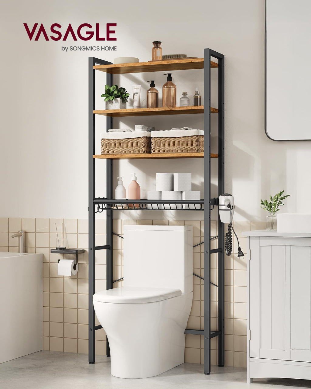4-Tier Over the Toilet Storage with Basket B54529