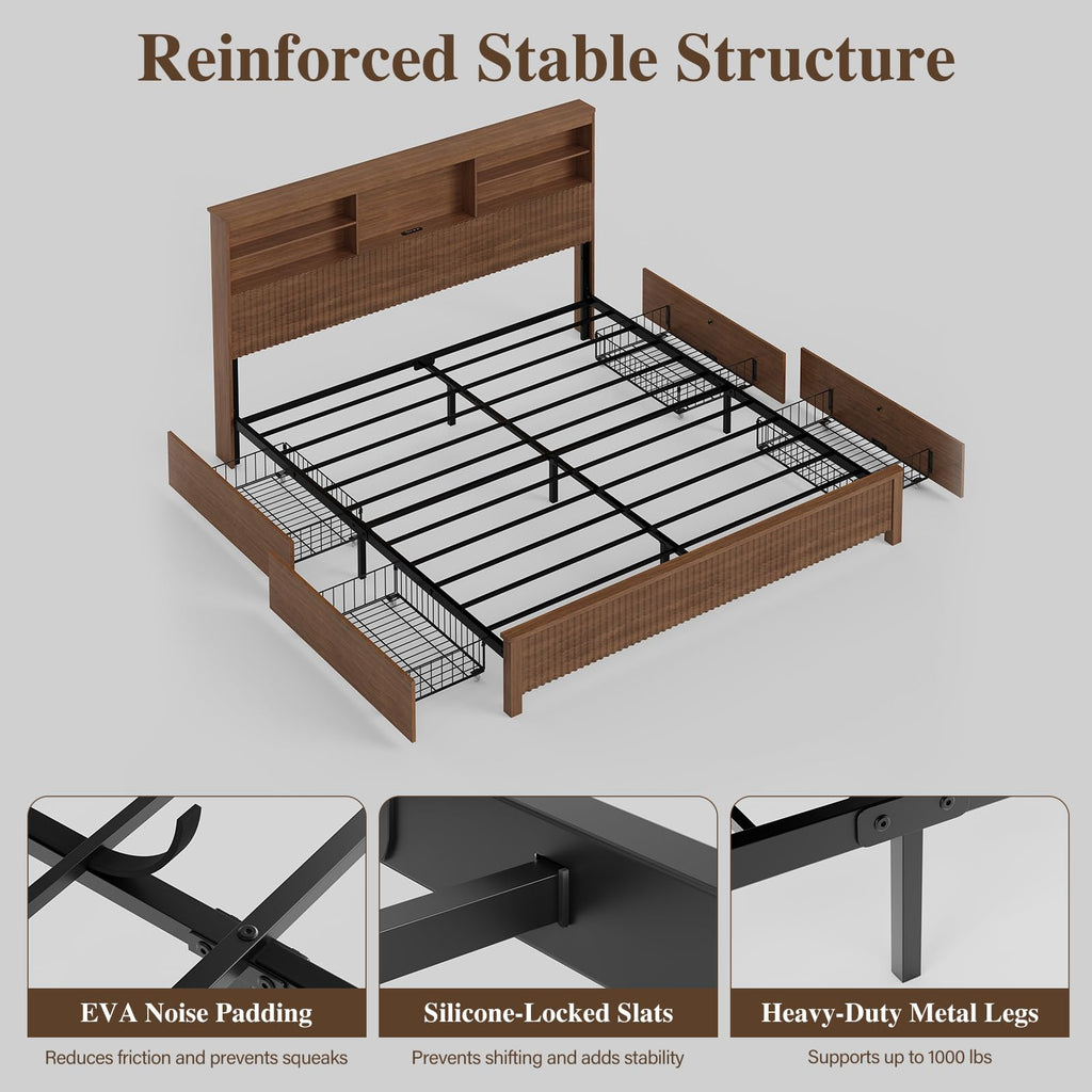 Queen Size Bed Frame with 4 Storage Drawers Z5315