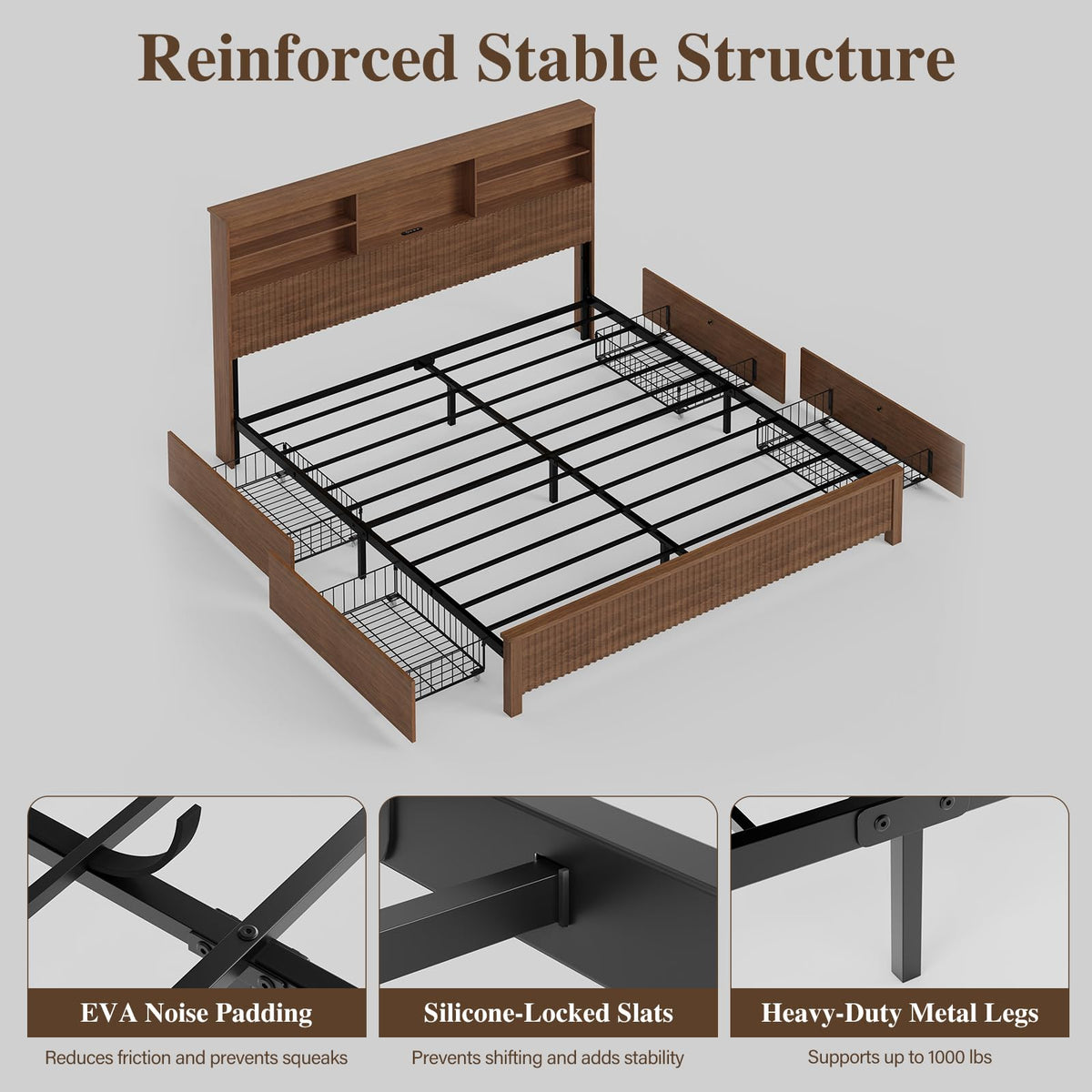 Queen Size Bed Frame with 4 Storage Drawers Z5315