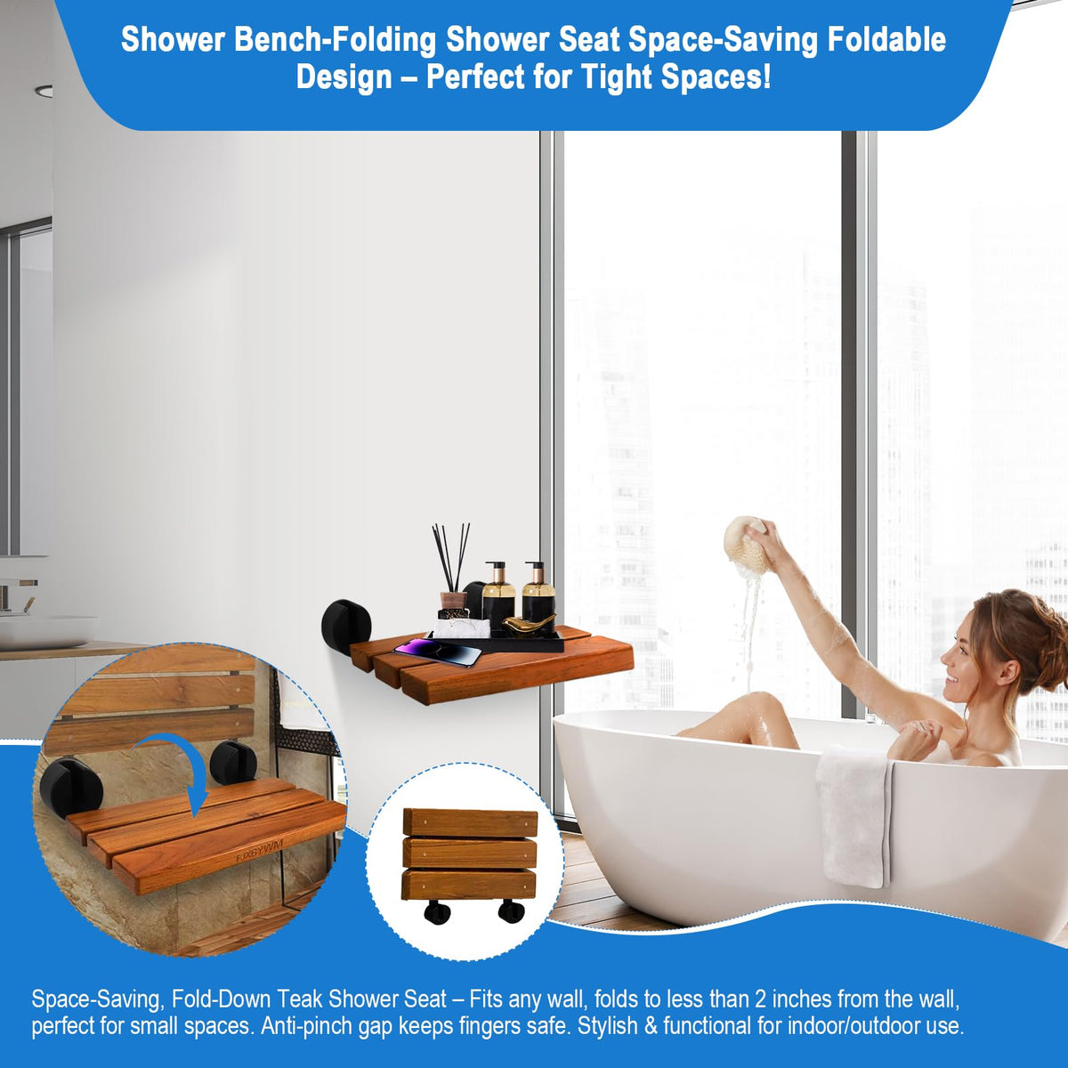 20" Teak Wall Mounted Fold Down Shower Seat 400 lbs Capacity H231819