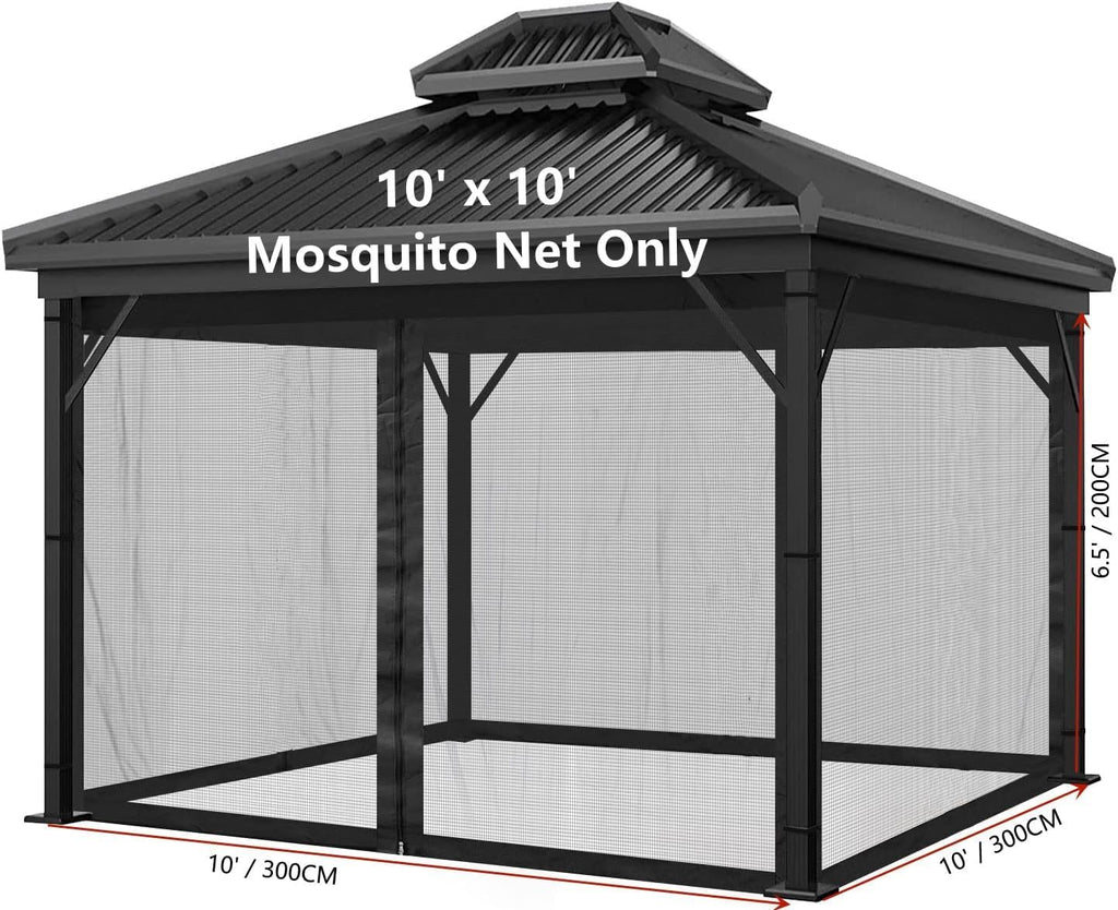 Mosquito Net 4-Panel Canopy Screen Wall with Zipper for 10 x 10' Gazebo Z4703