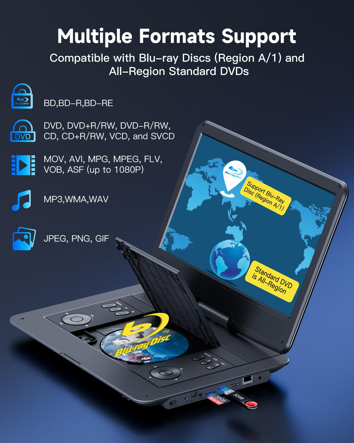 16.9" Portable Blu Ray Player with 14.1" 1080P Swivel Screen I51373
