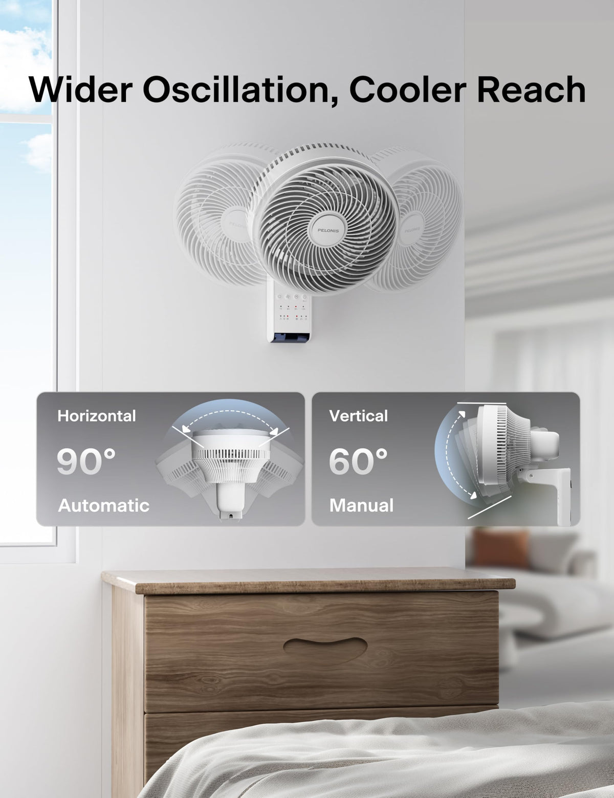 12 inch Indoor Oscillating Wall Mount Fan with Remote, White K88353