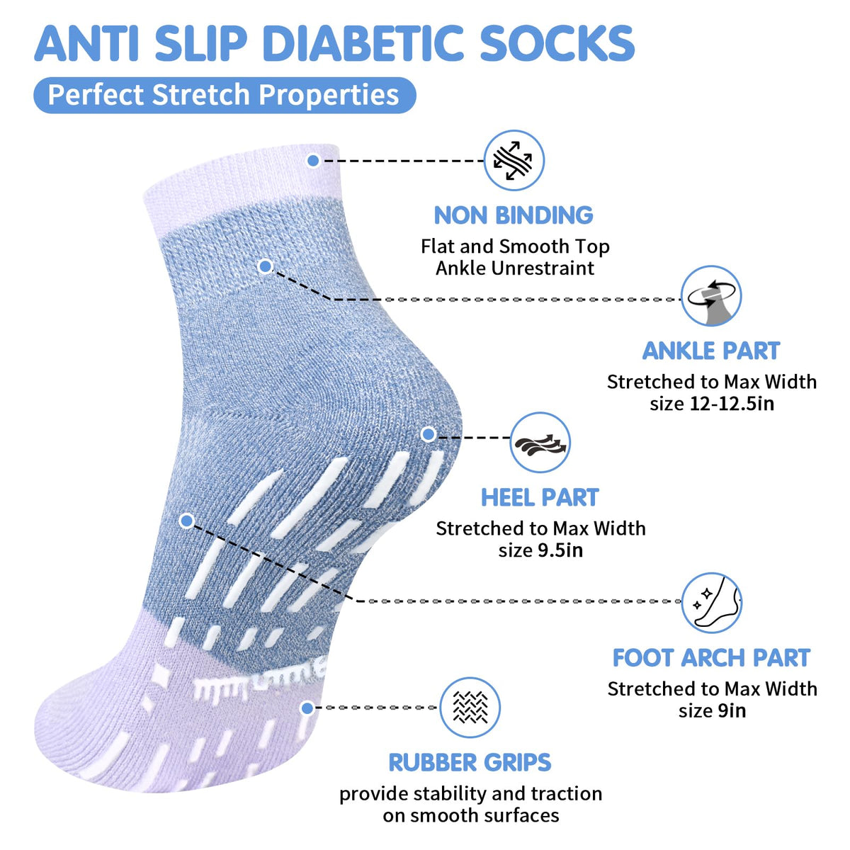Non Slip Diabetic Ankle Socks 6 Pairs H802058