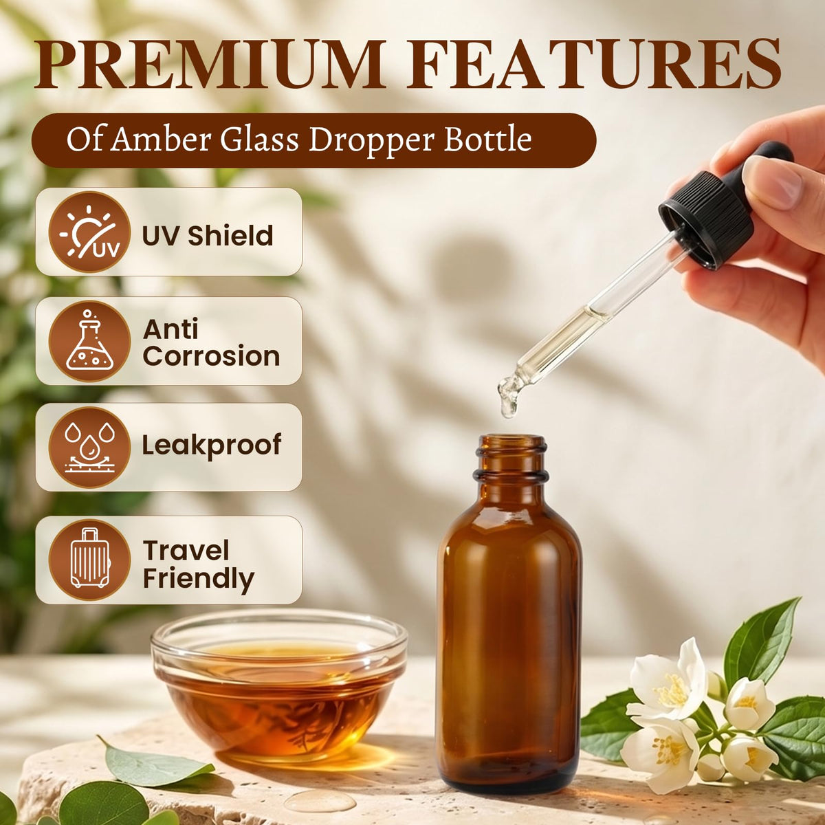 2 oz Amber Glass Dropper Bottles with Funnels, 40 Pack K565702