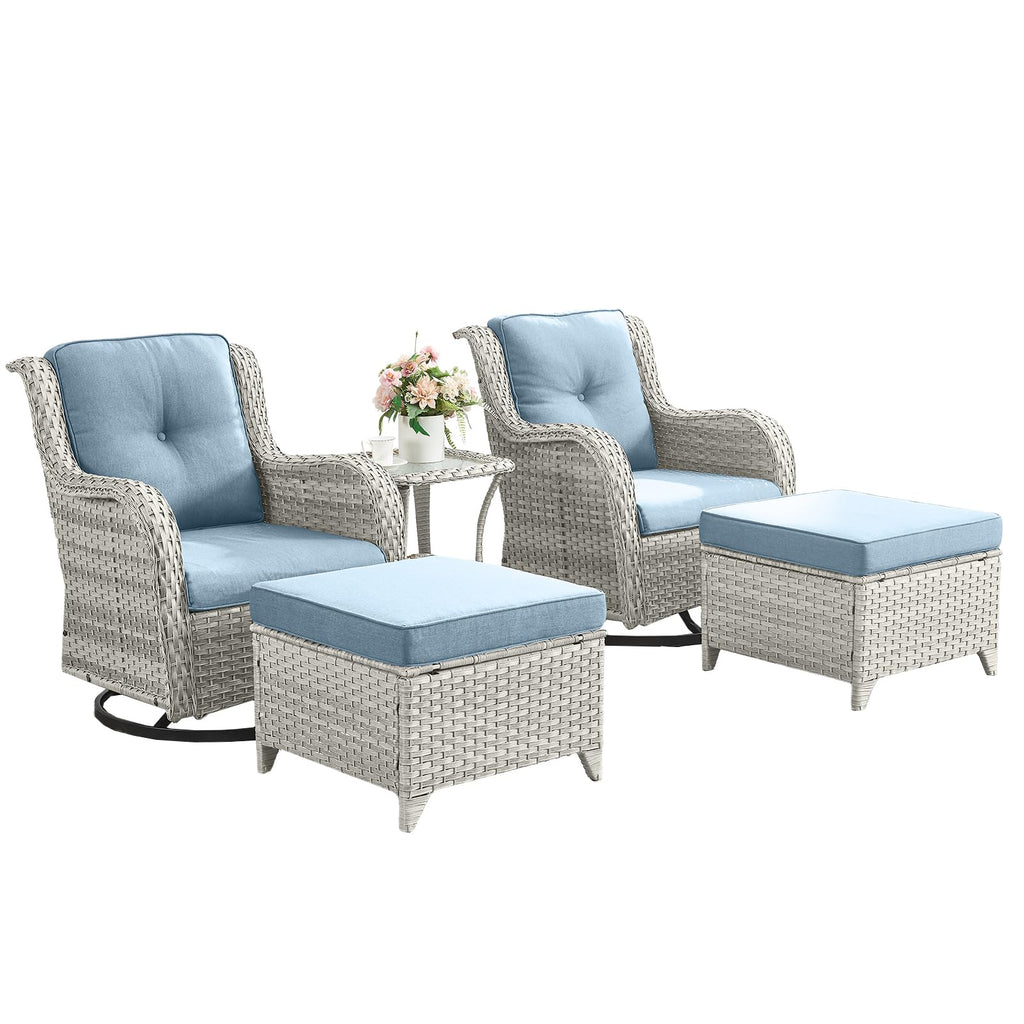 5 Piece Outdoor Swivel Rocker Chairs with Ottomans R891