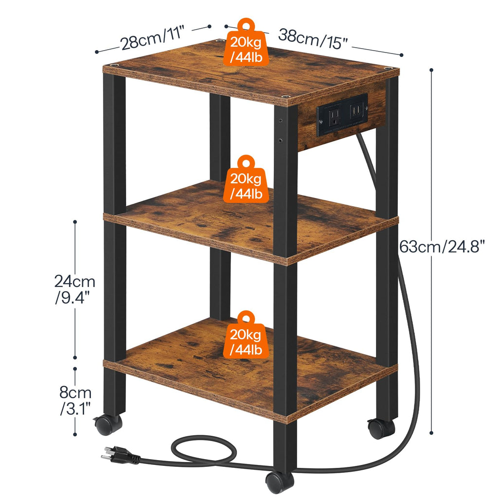 3-Tier Printer Stand with Charging Station and Storage Shelves I7866