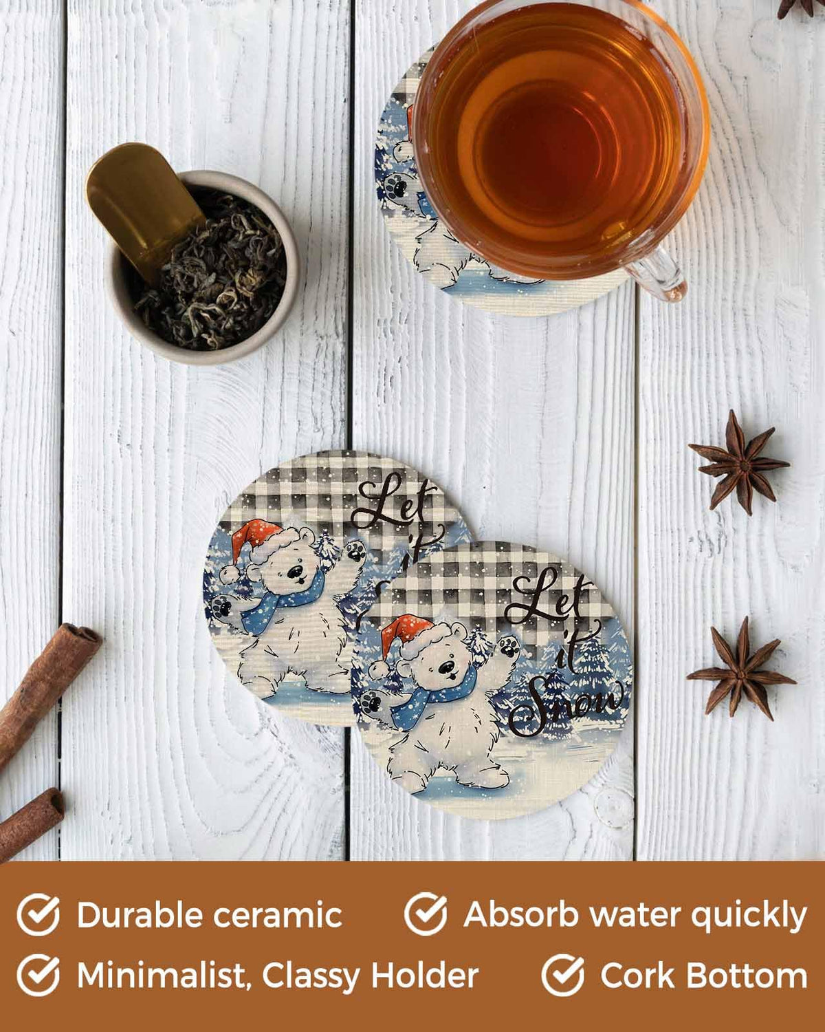 Set of 6 Ceramic Coasters with Cork Base H57139