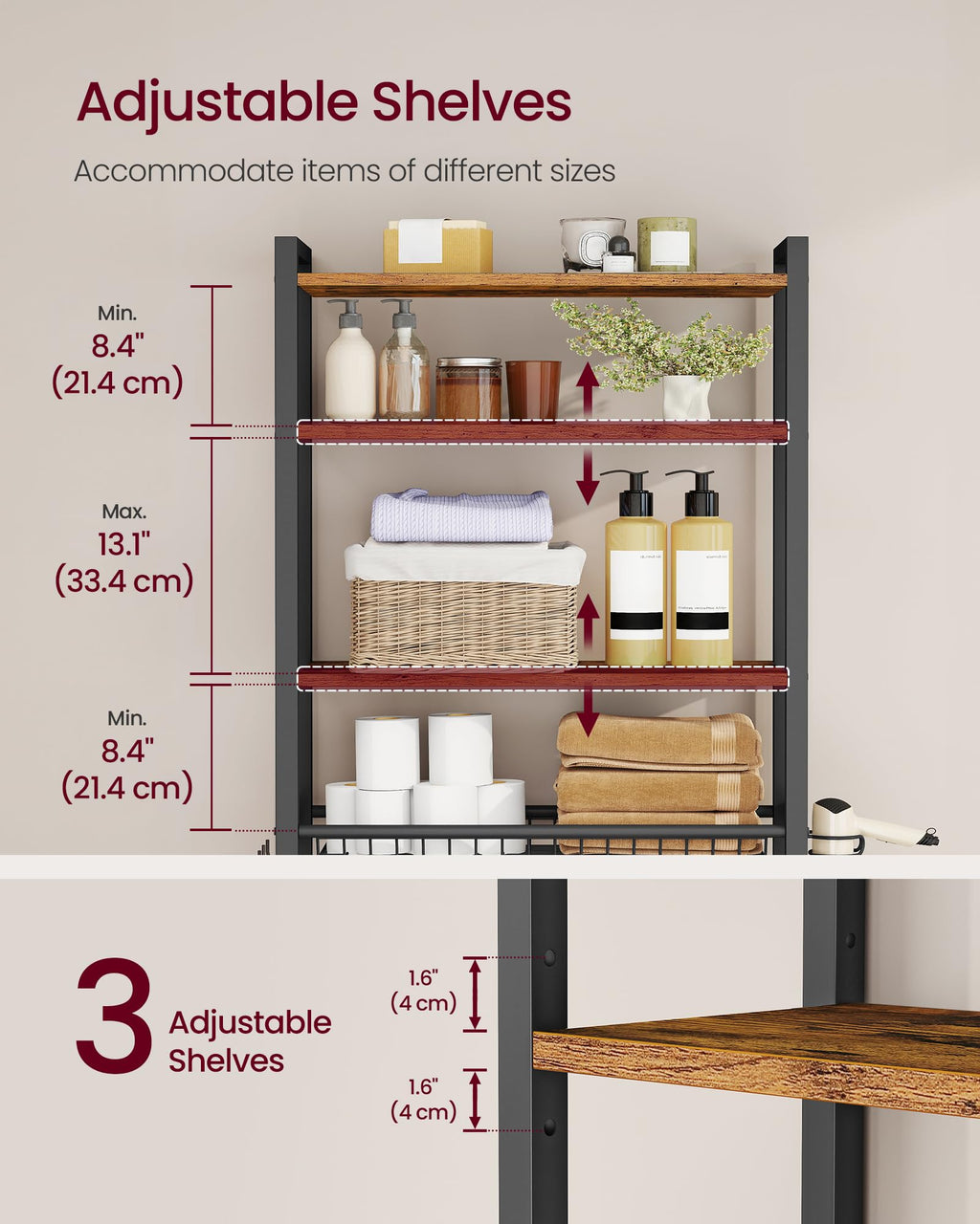 4-Tier Over the Toilet Storage with Basket B54529