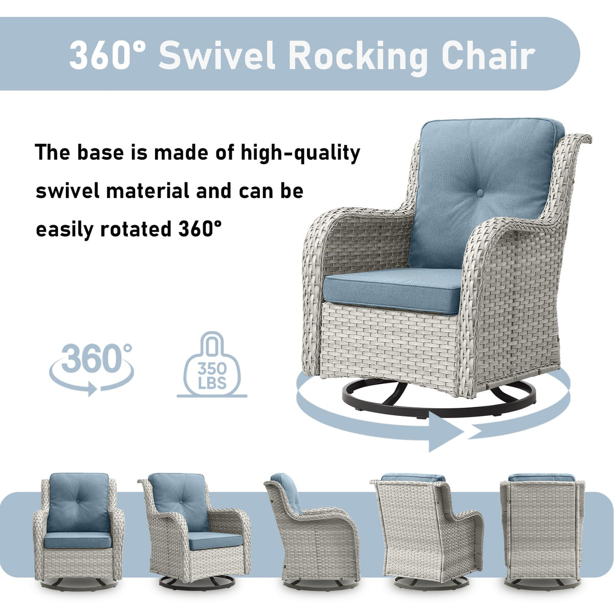 5 Piece Outdoor Swivel Rocker Chairs with Ottomans R891