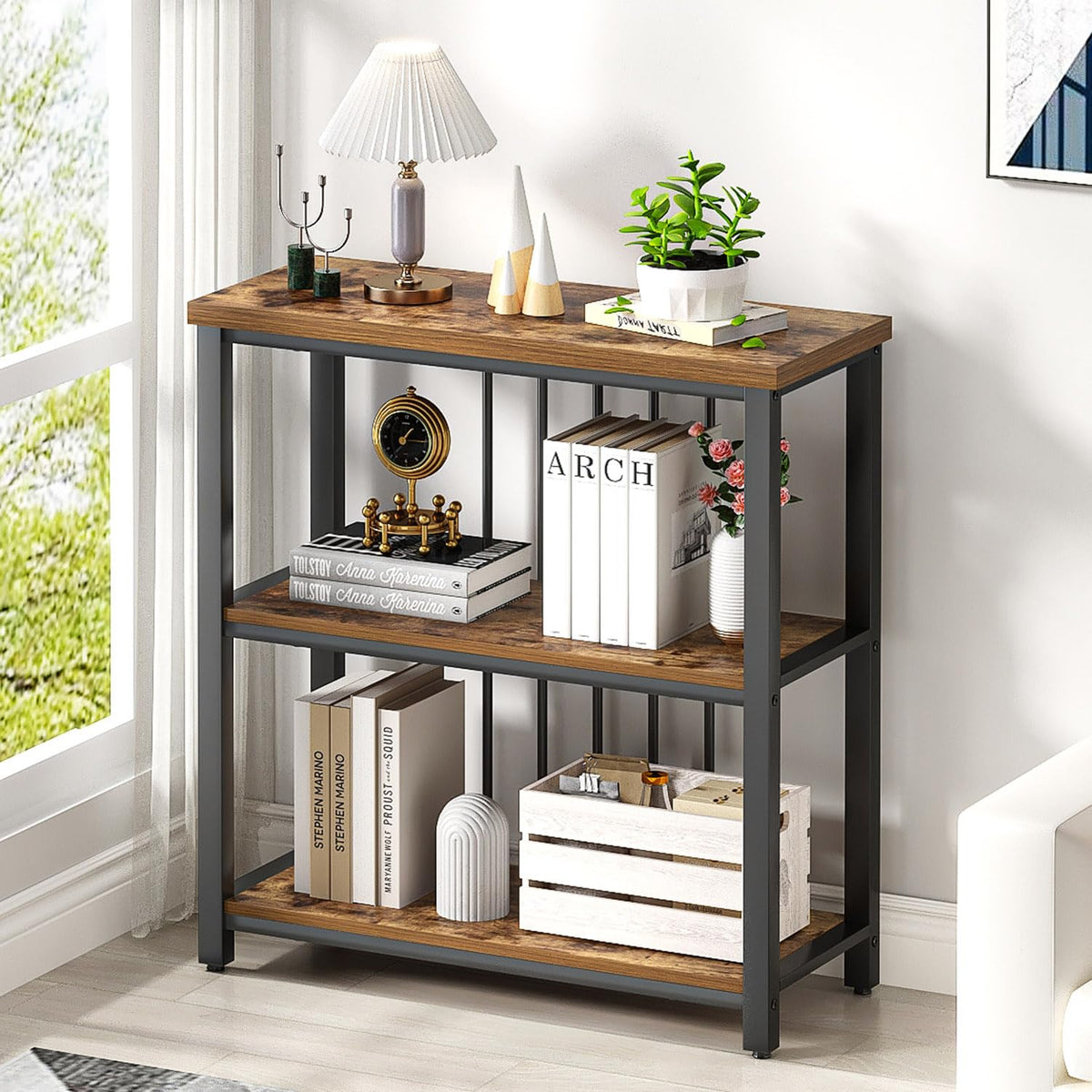 3 Tier Wood and Metal Bookshelf X3734