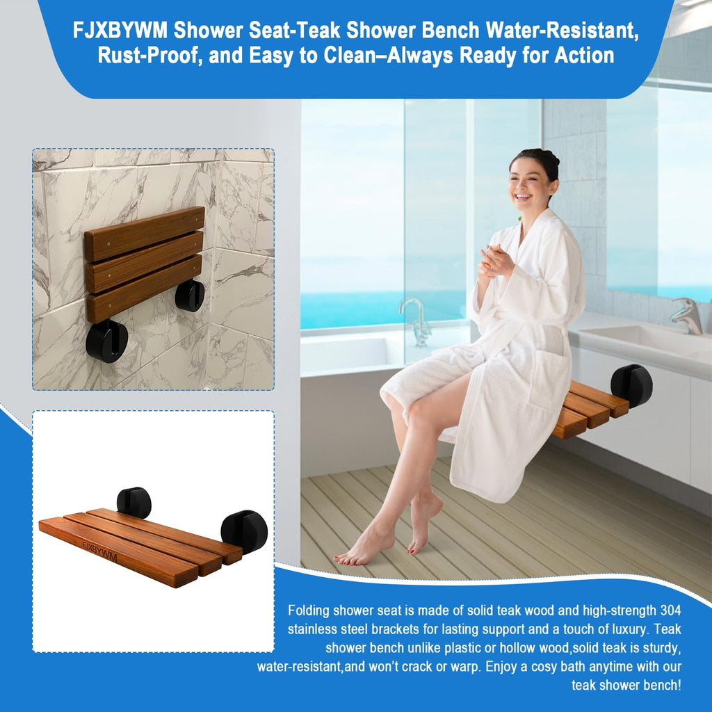 20" Teak Wall Mounted Fold Down Shower Seat 400 lbs Capacity H231819