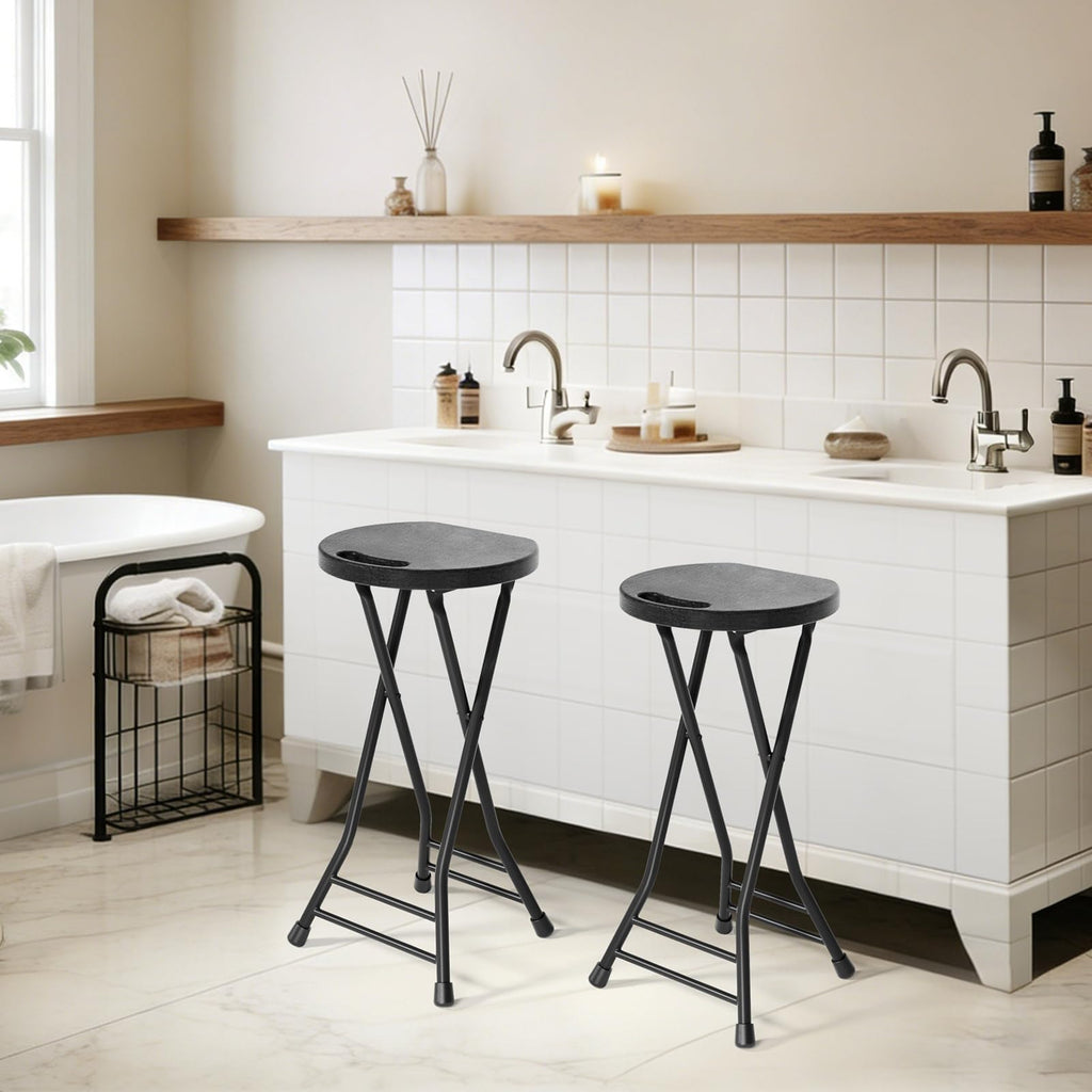 24 Inch Folding Stool 500LBS Capacity Portable Collapsible Stool Black G5137