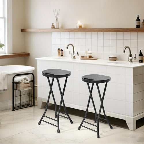 24 Inch Folding Stool 500LBS Capacity Portable Collapsible Stool Black G5137