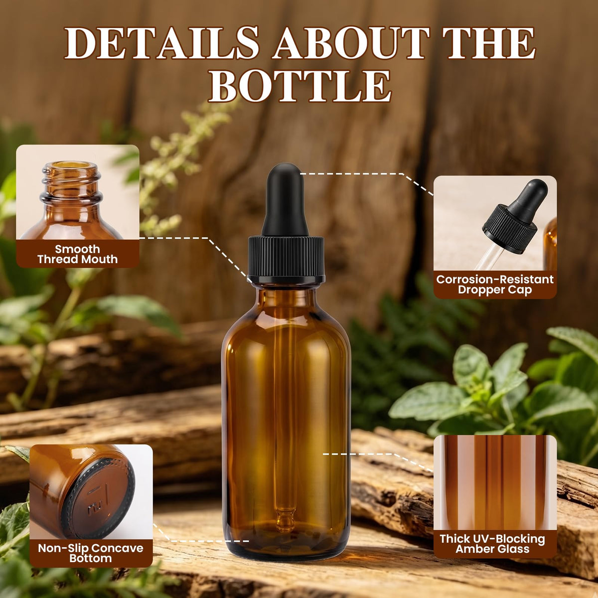 2 oz Amber Glass Dropper Bottles with Funnels, 40 Pack K565702
