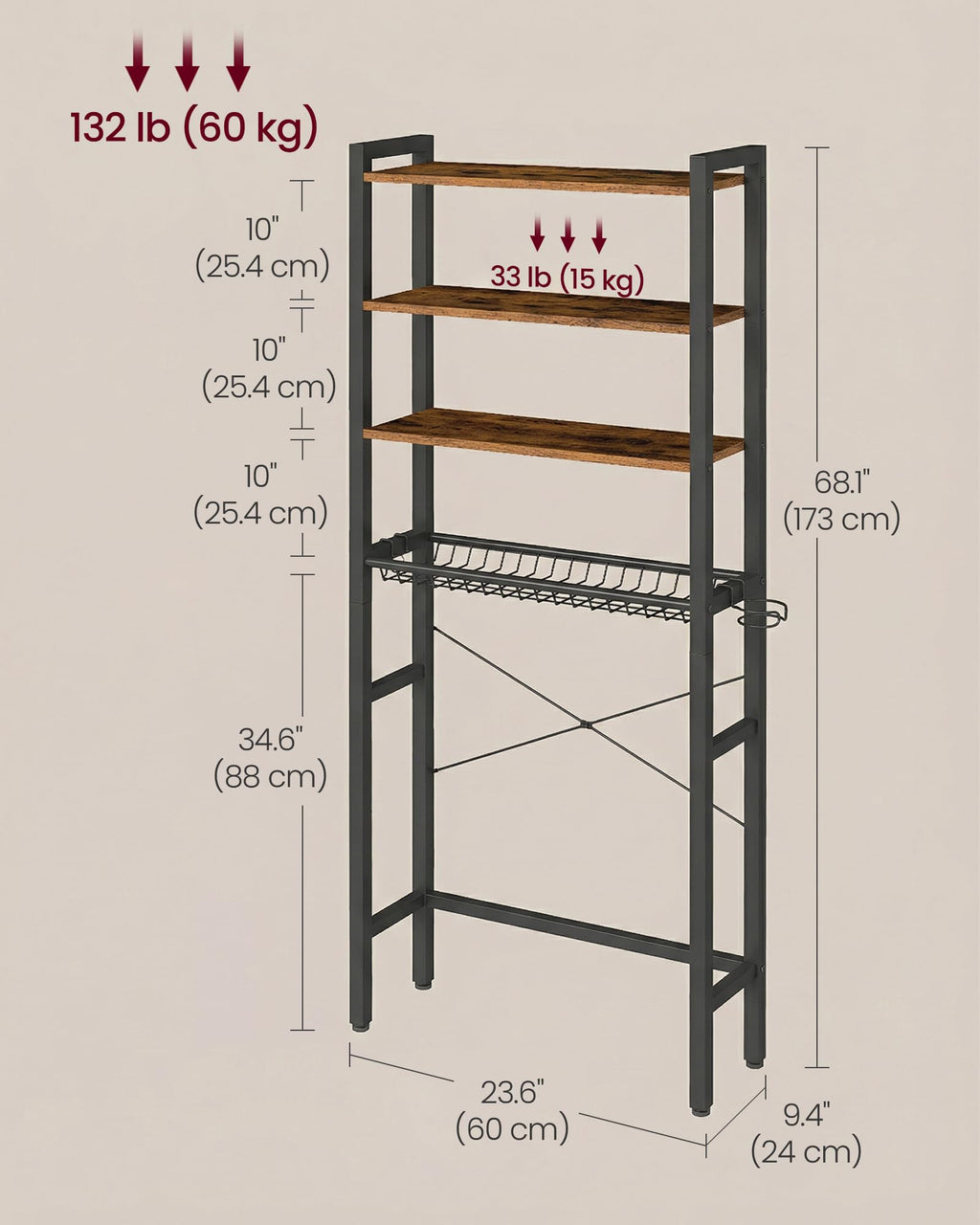 4-Tier Over the Toilet Storage with Basket B54529