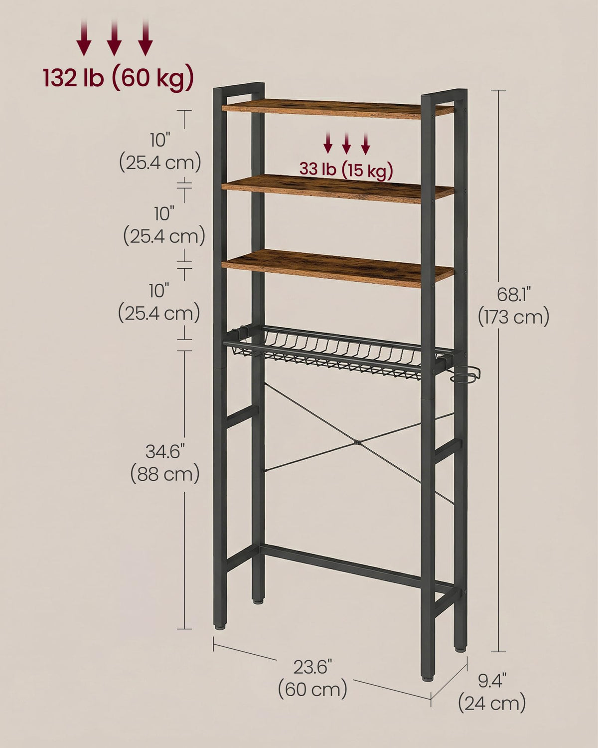 4-Tier Over the Toilet Storage with Basket B54529