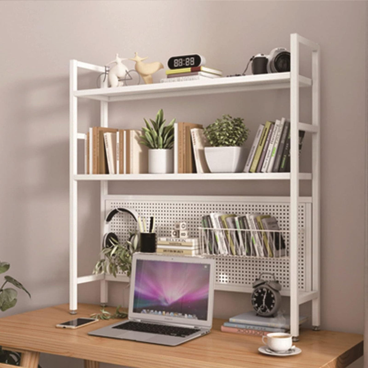 2 Tier White Wood Desktop Bookshelf B5769