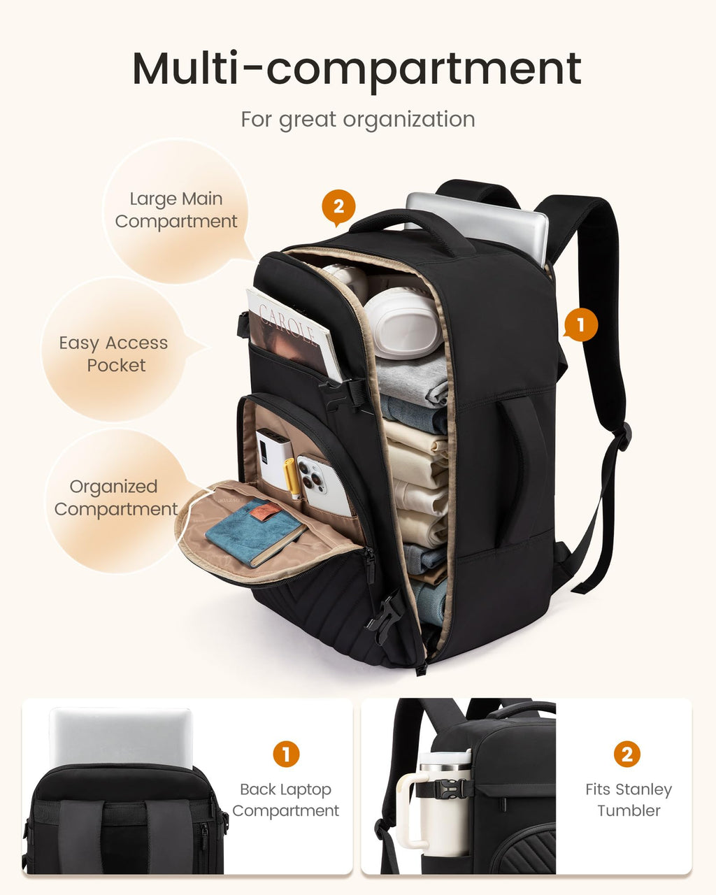 40L Waterproof Travel Backpack with 2 Cubes S825111