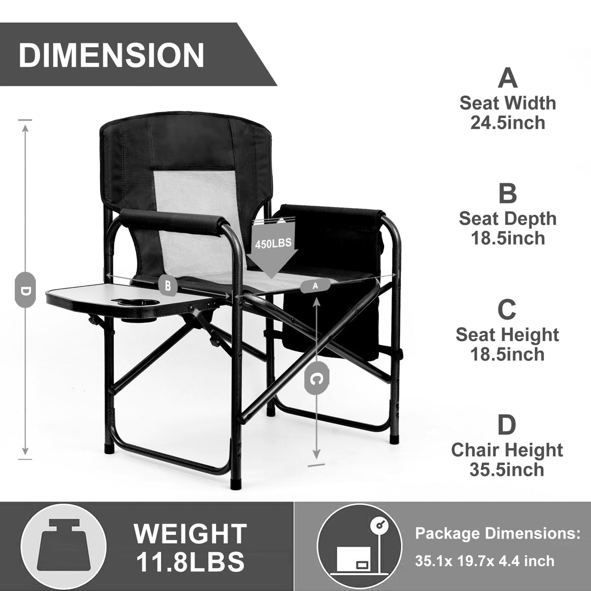 Camping Chairs, Folding Chairs for Outside, Directors Chairs Foldable Adults Heavy Duty, Support to 450LBS R10233