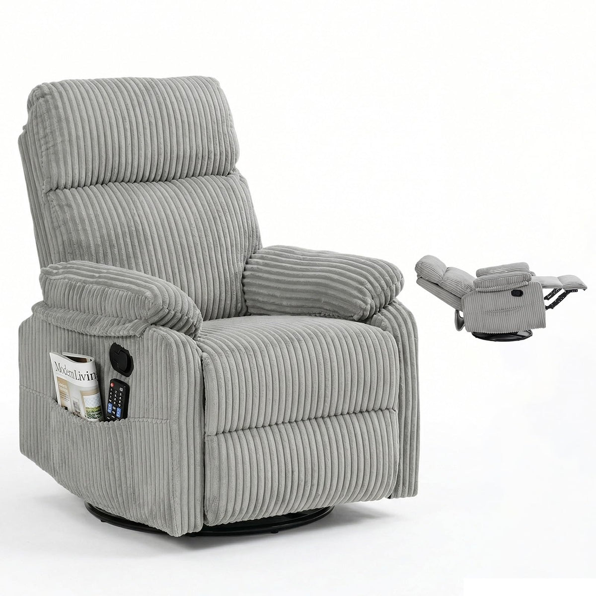 360° Swivel Rocking Corduroy Recliner T327477