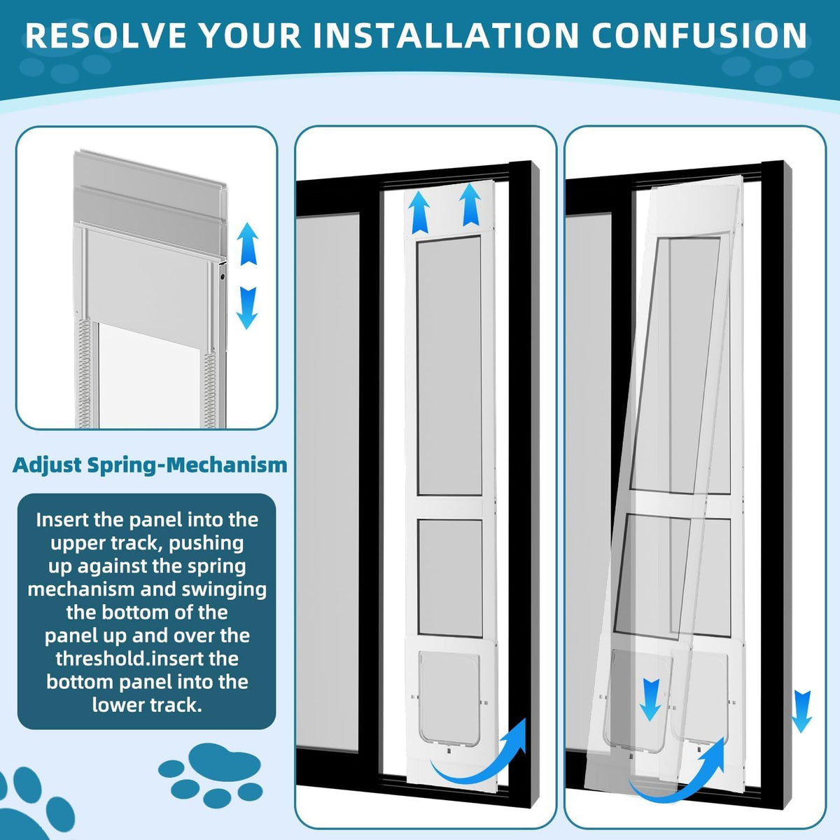 Dog Door for Sliding Glass Door, Magnetic Plastic Flap, Adjustable Height, No-Cut Insert with Lock, White T747808