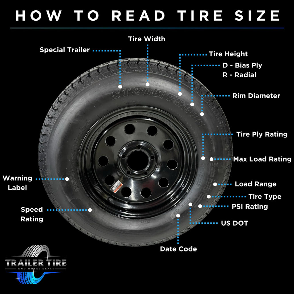 ST205/75R15 Trailer Tire on Rim Load Range C 6 Ply 5 Lug White Spoke Wheel R621