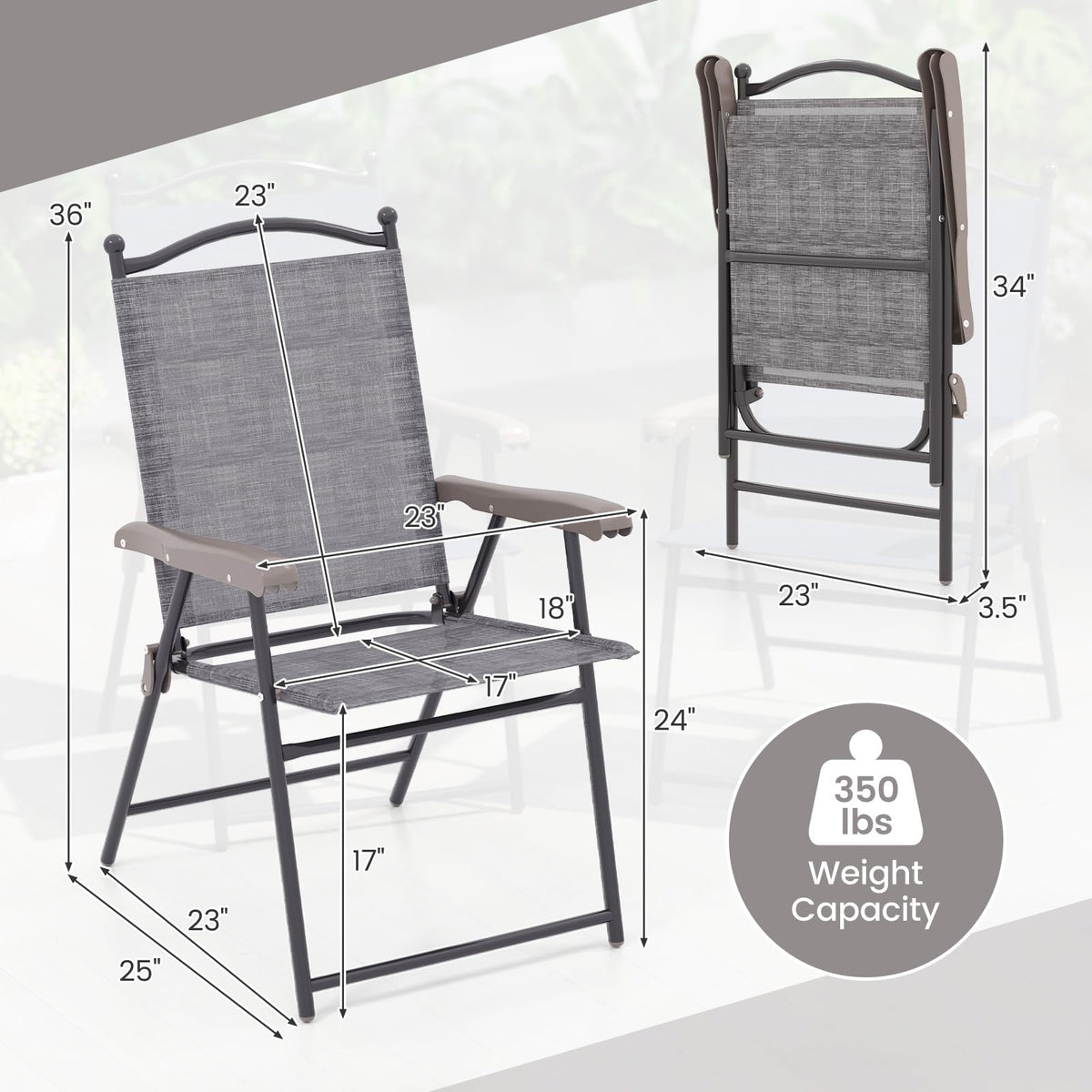 Set of 2 Grey Patio Folding Chairs V67145