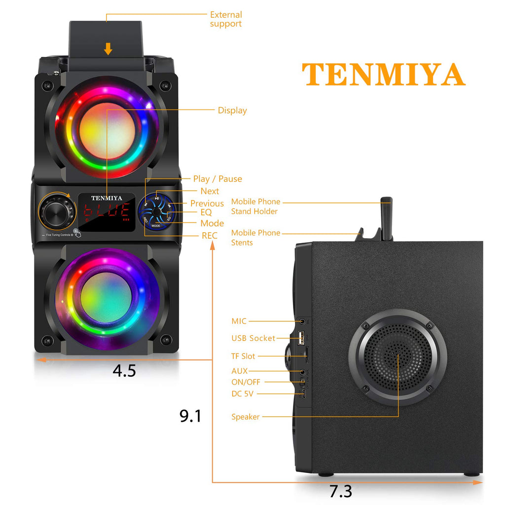 40W Portable Bluetooth Speaker with Lights and FM Radio A1450