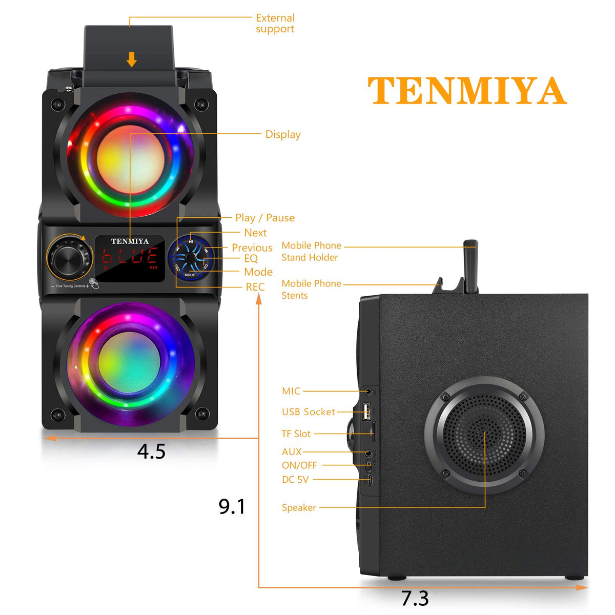 40W Portable Bluetooth Speaker with Lights and FM Radio A1450