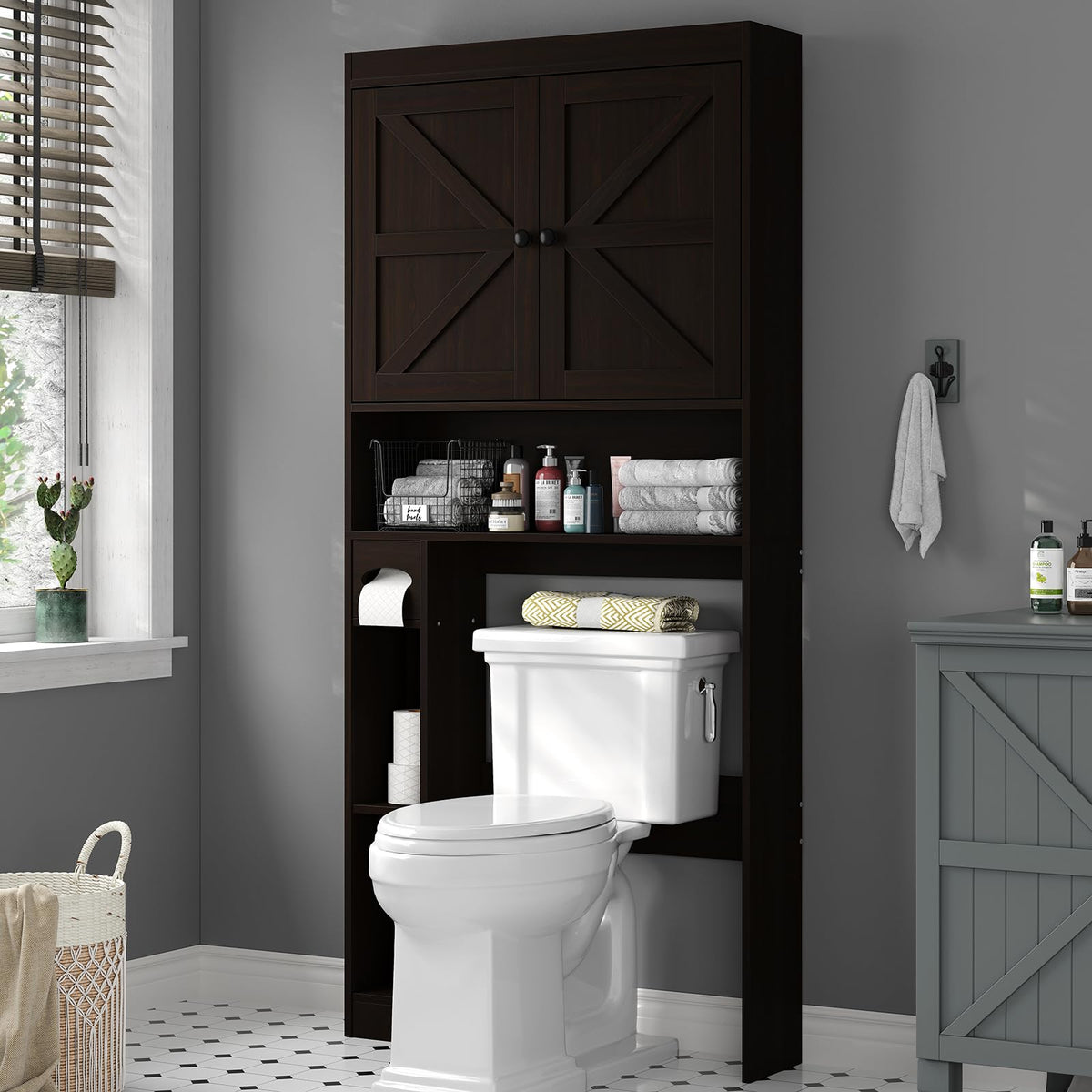 Over The Toilet Storage Cabinet with Barn Doors I859