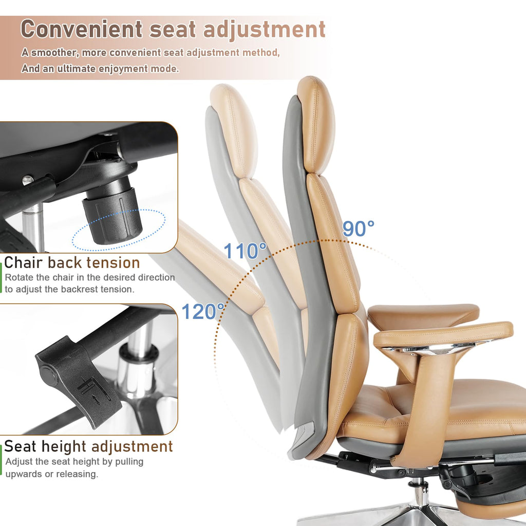 Ergonomic Genuine Leather Office Chair with Footrest O84566