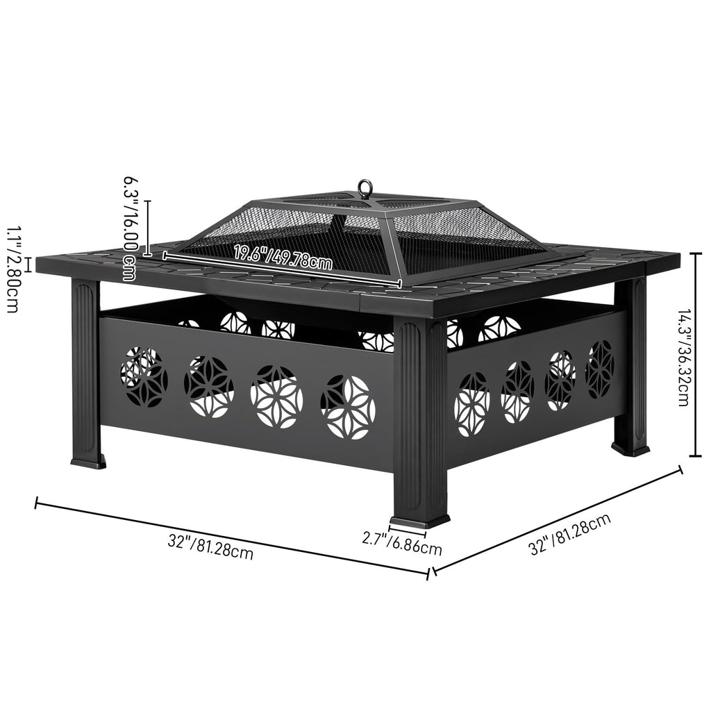 32 Inch Square Wood Burning Fire Pit Table X4524