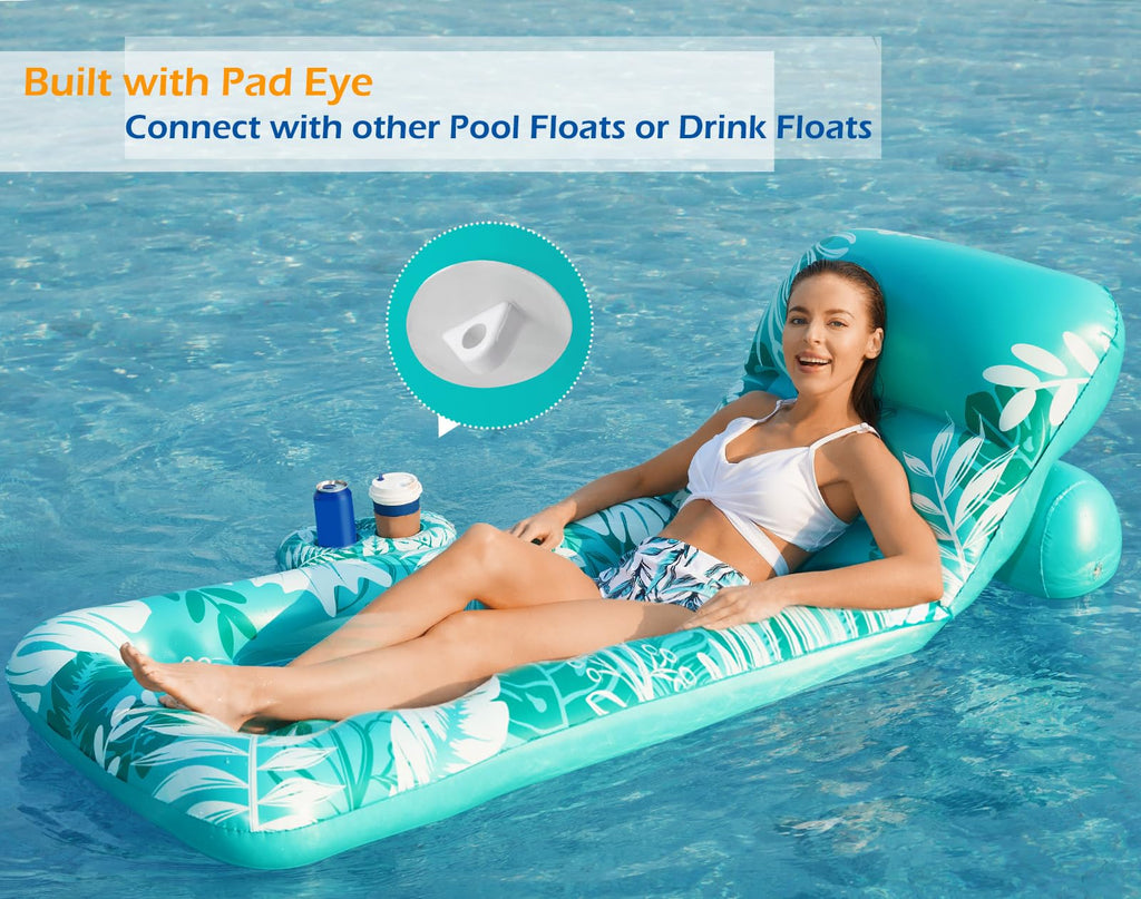 Inflatable Pool Float Lounger with Adjustable Backrest Cup Holders F962208