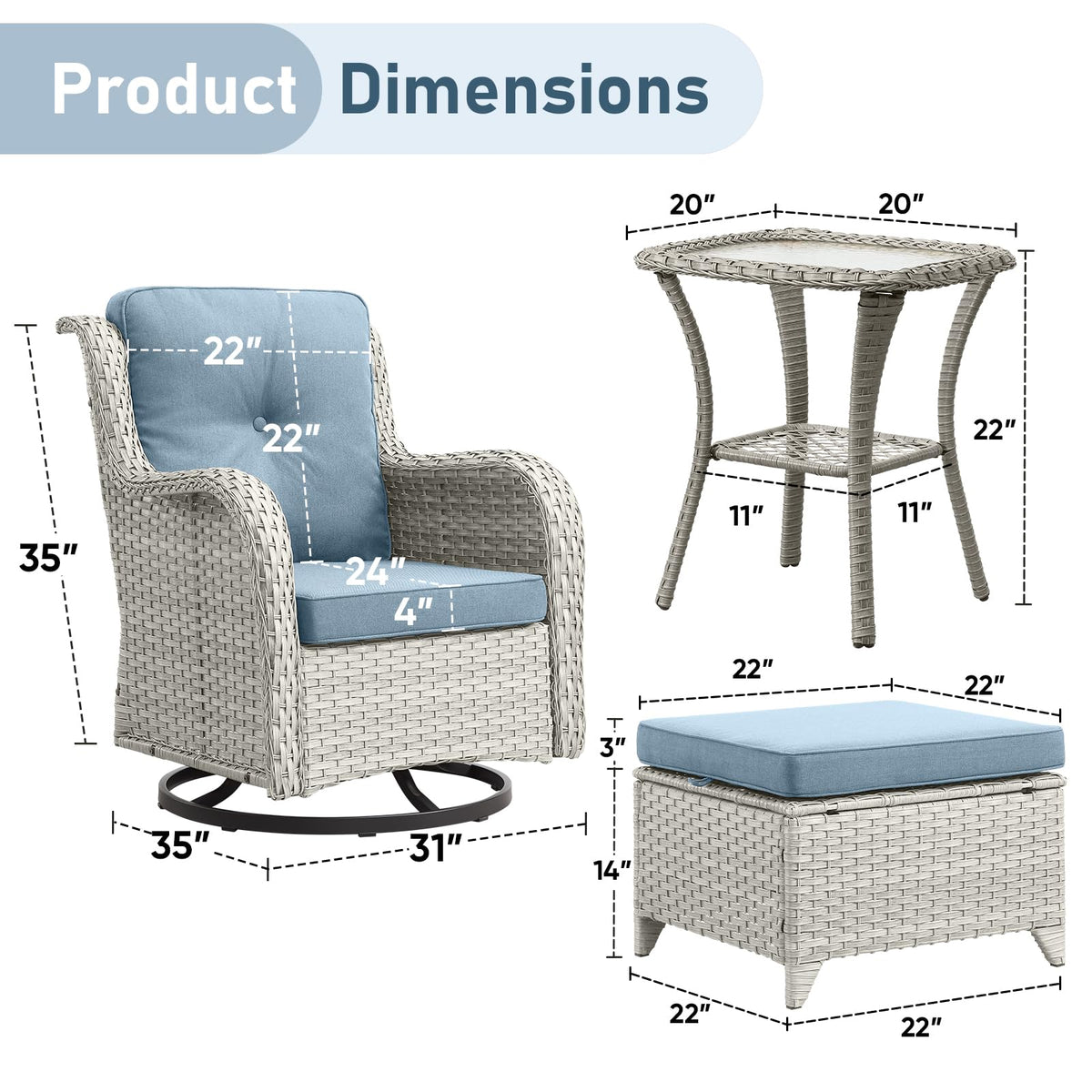 5 Piece Outdoor Swivel Rocker Chairs with Ottomans R891