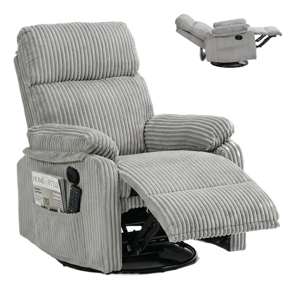 360° Swivel Rocking Corduroy Recliner T327477