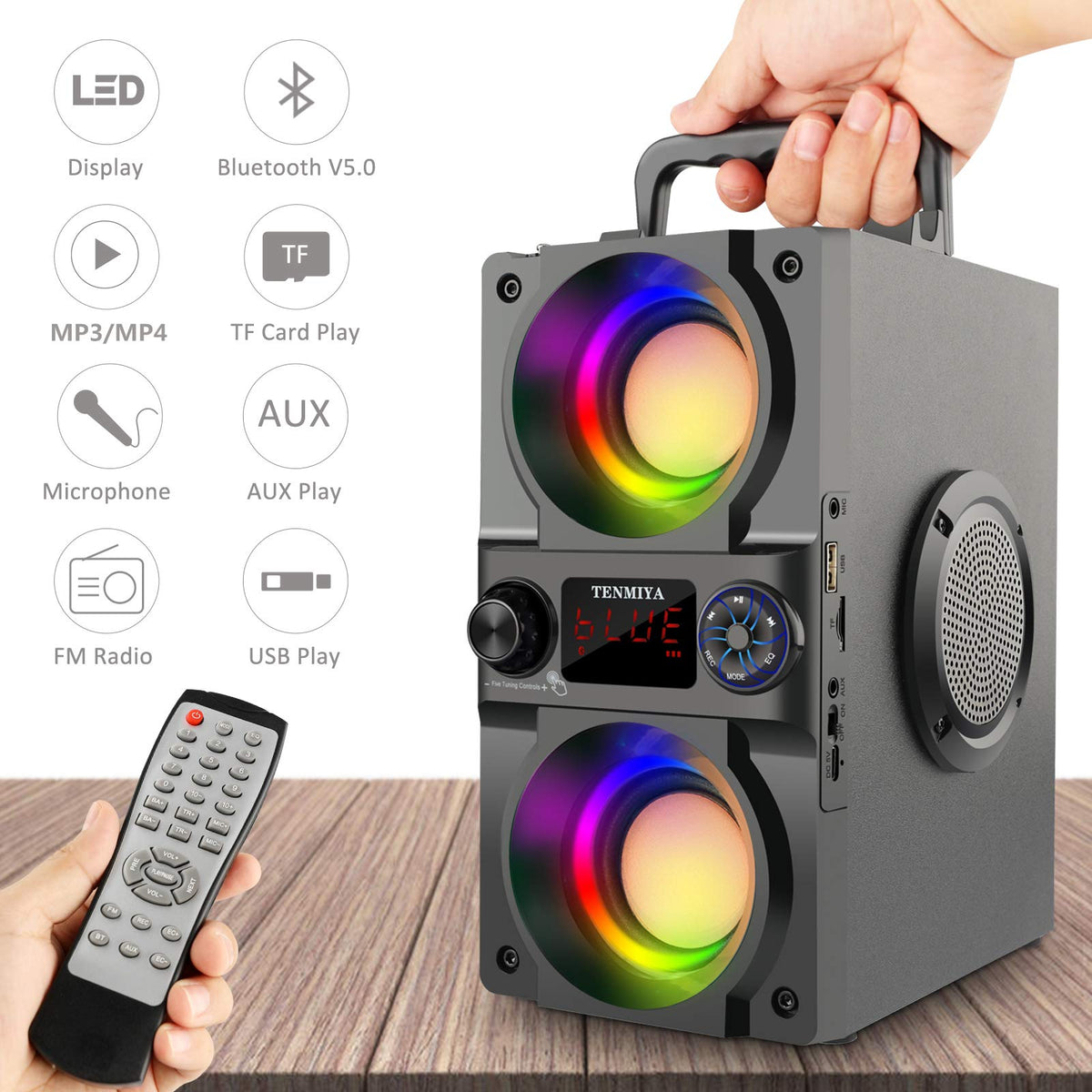 40W Portable Bluetooth Speaker with Lights and FM Radio A1450