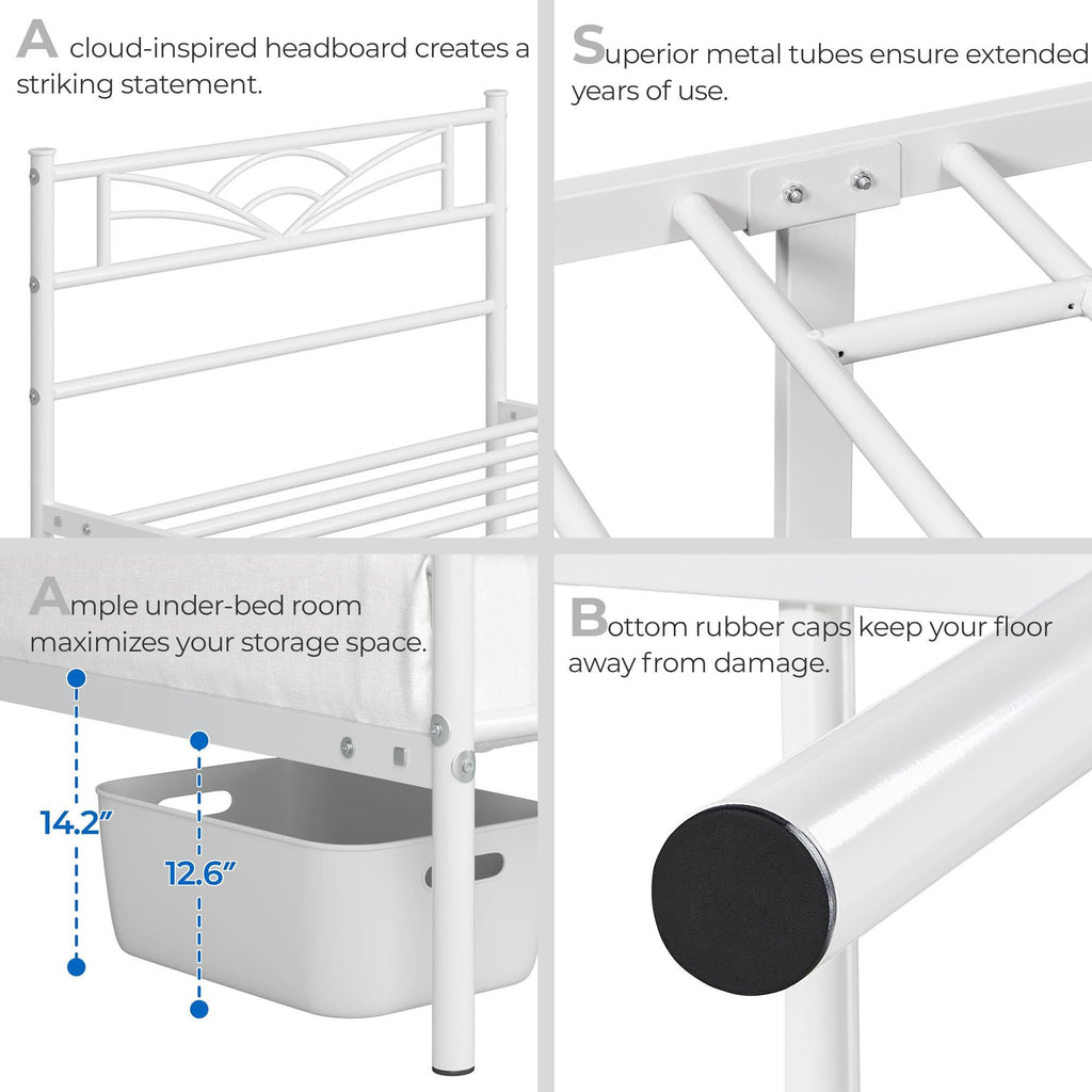 Twin Size White Metal Bed Frame with Headboard G785