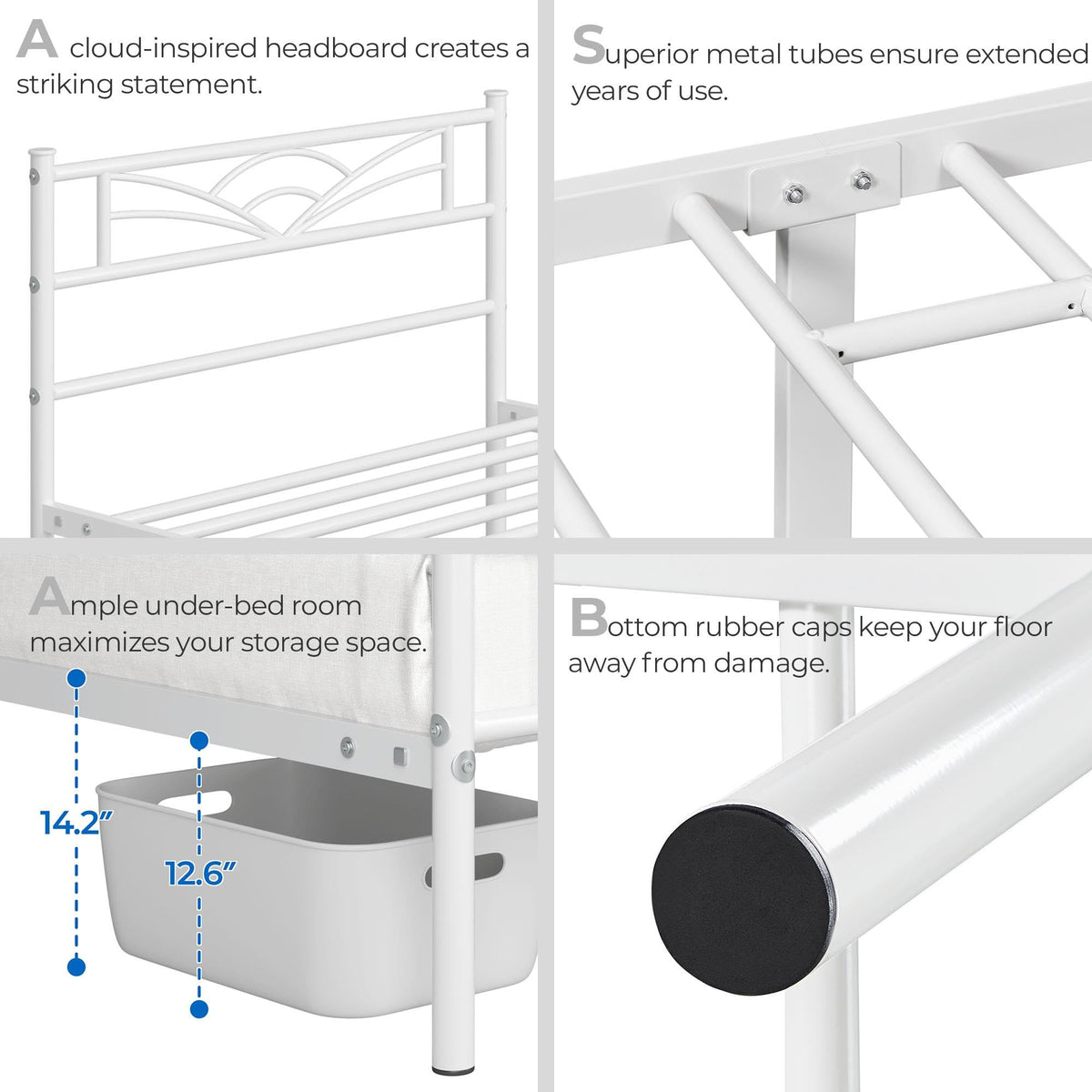 Twin Size White Metal Bed Frame with Headboard G785