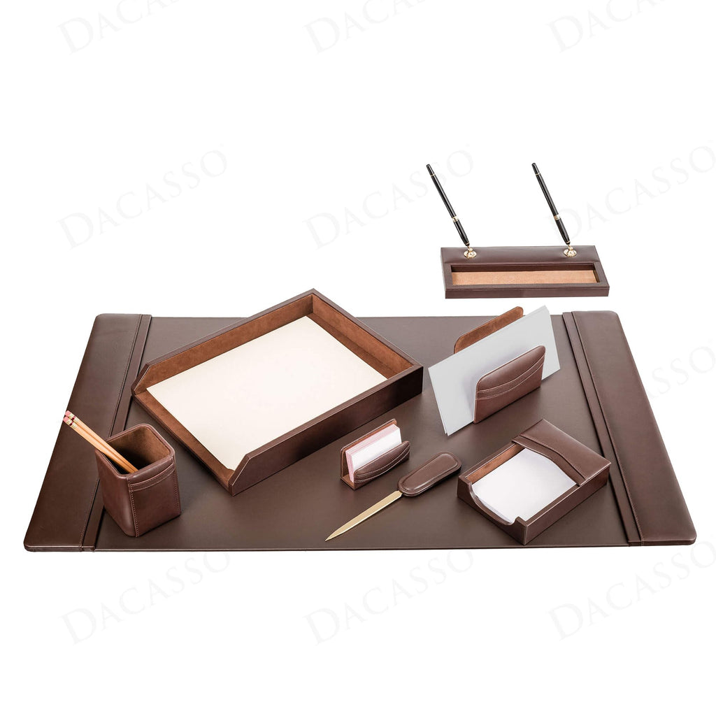 Chocolate Brown Leather 8 Piece Desk Set B326